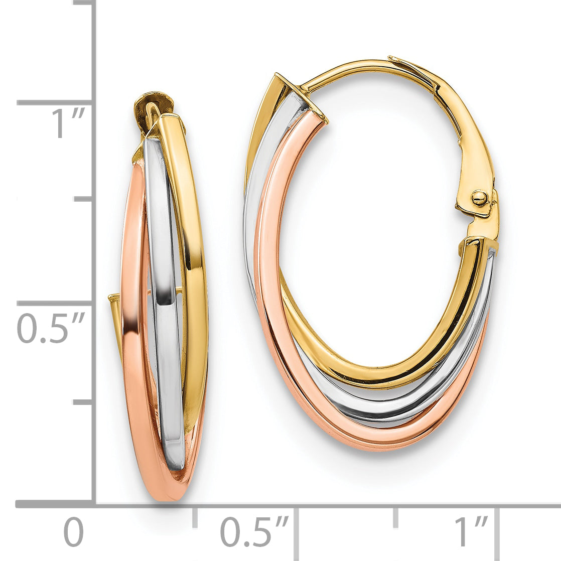 10K Tri-color Polished Hoop Earrings
