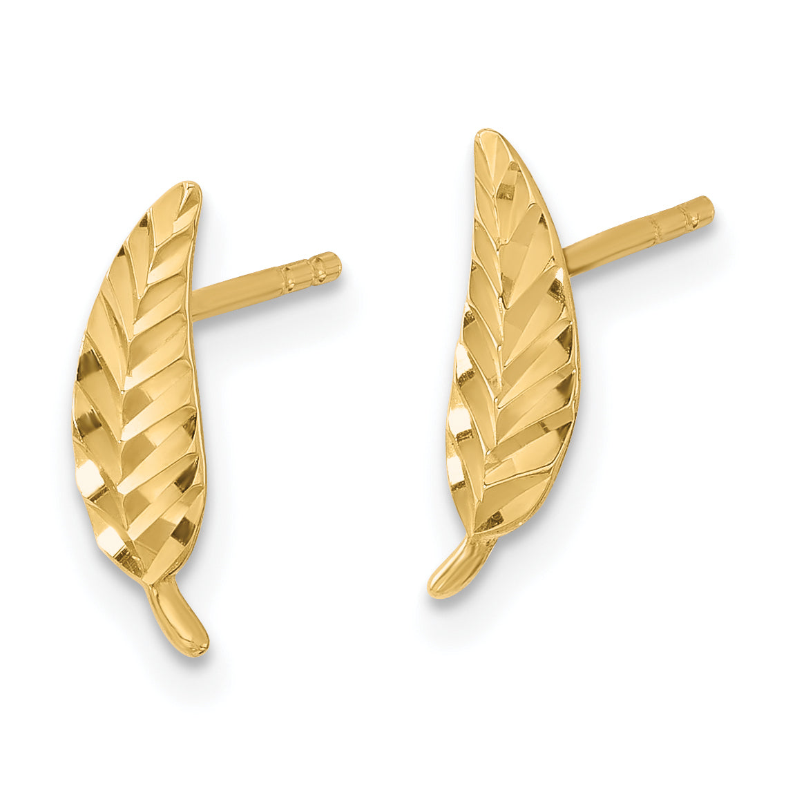 10K Polished and Diamond-cut Leaf Post Earrings Secondary image