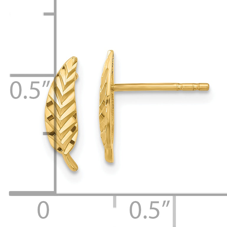 10K Polished and Diamond-cut Leaf Post Earrings