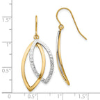 10K Two-tone Polished / Textured Shepherd Hook Earrings