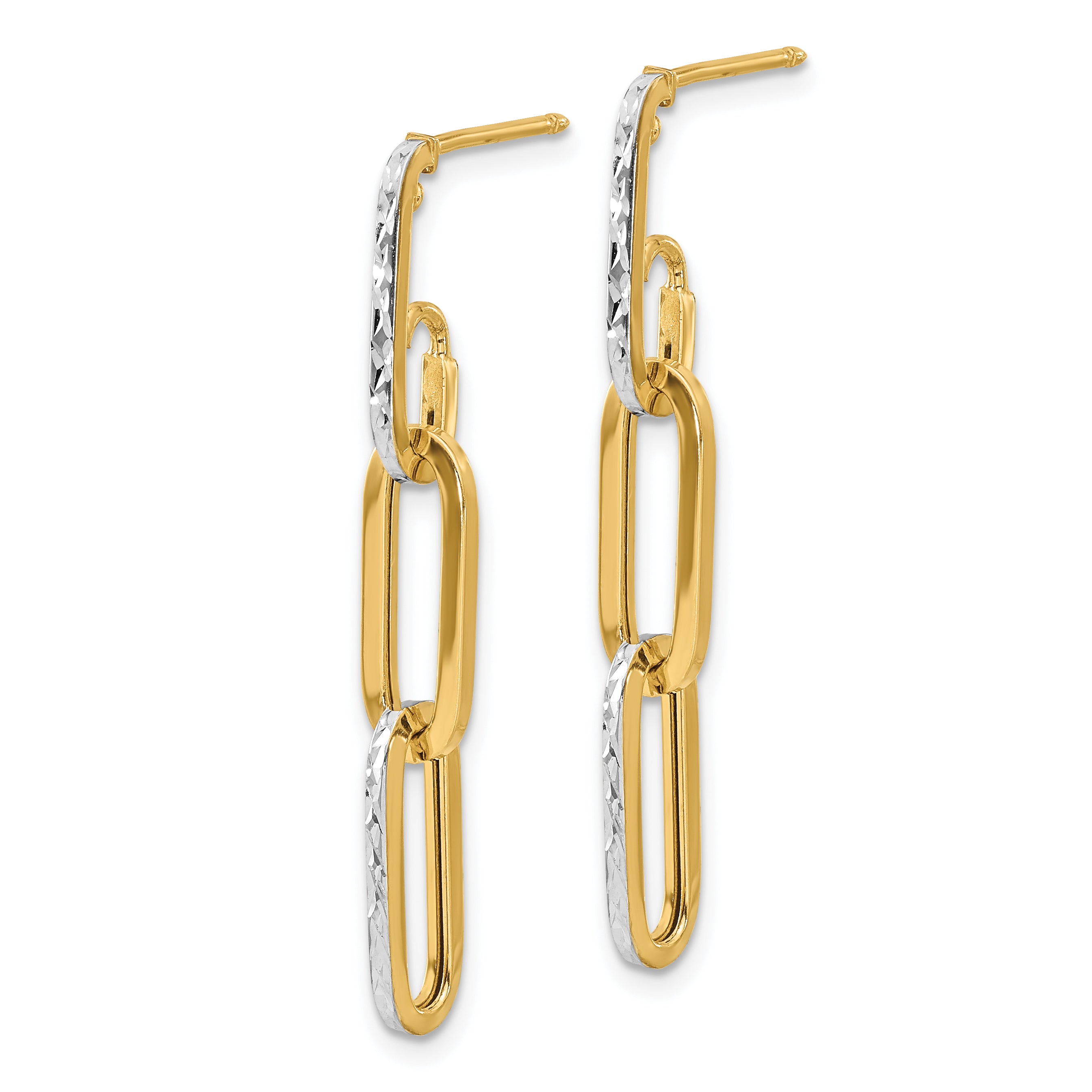 10K w/ White Rhod Polished/Dia-cut Link Dangle Earrings Secondary image