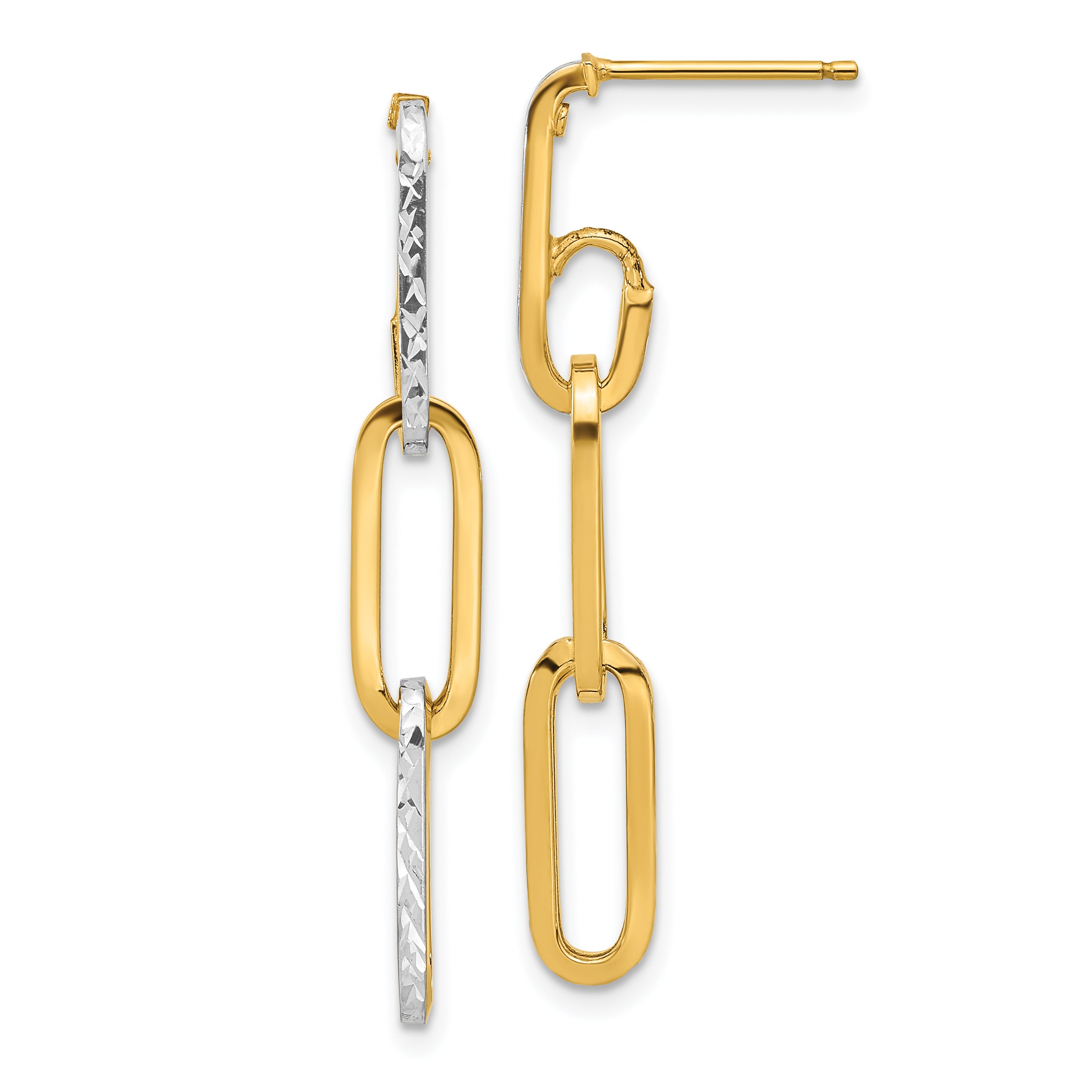 10K w/ White Rhod Polished/Dia-cut Link Dangle Earrings Main image