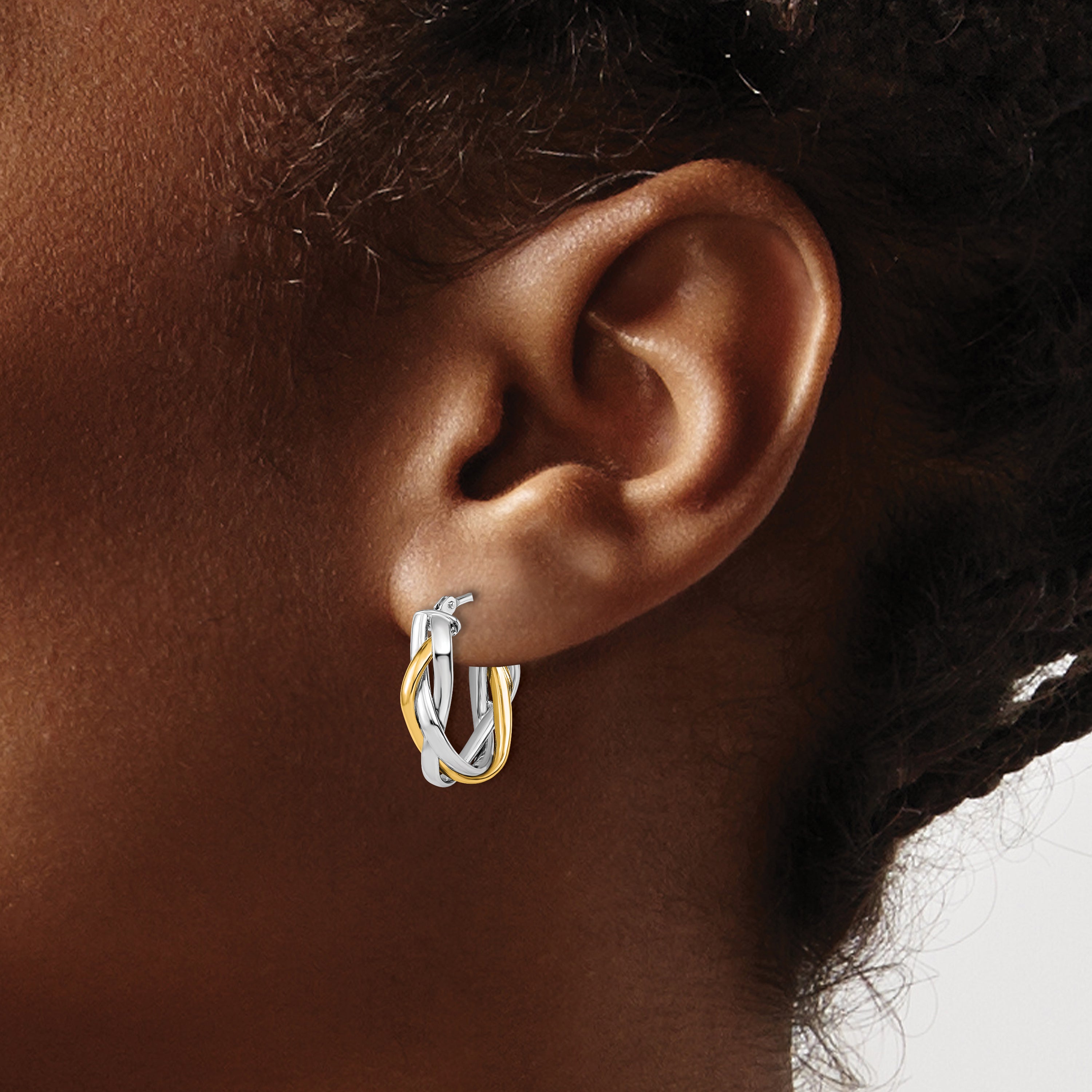 10K w/Wht Rhodium Plating Braided Hoop Earrings