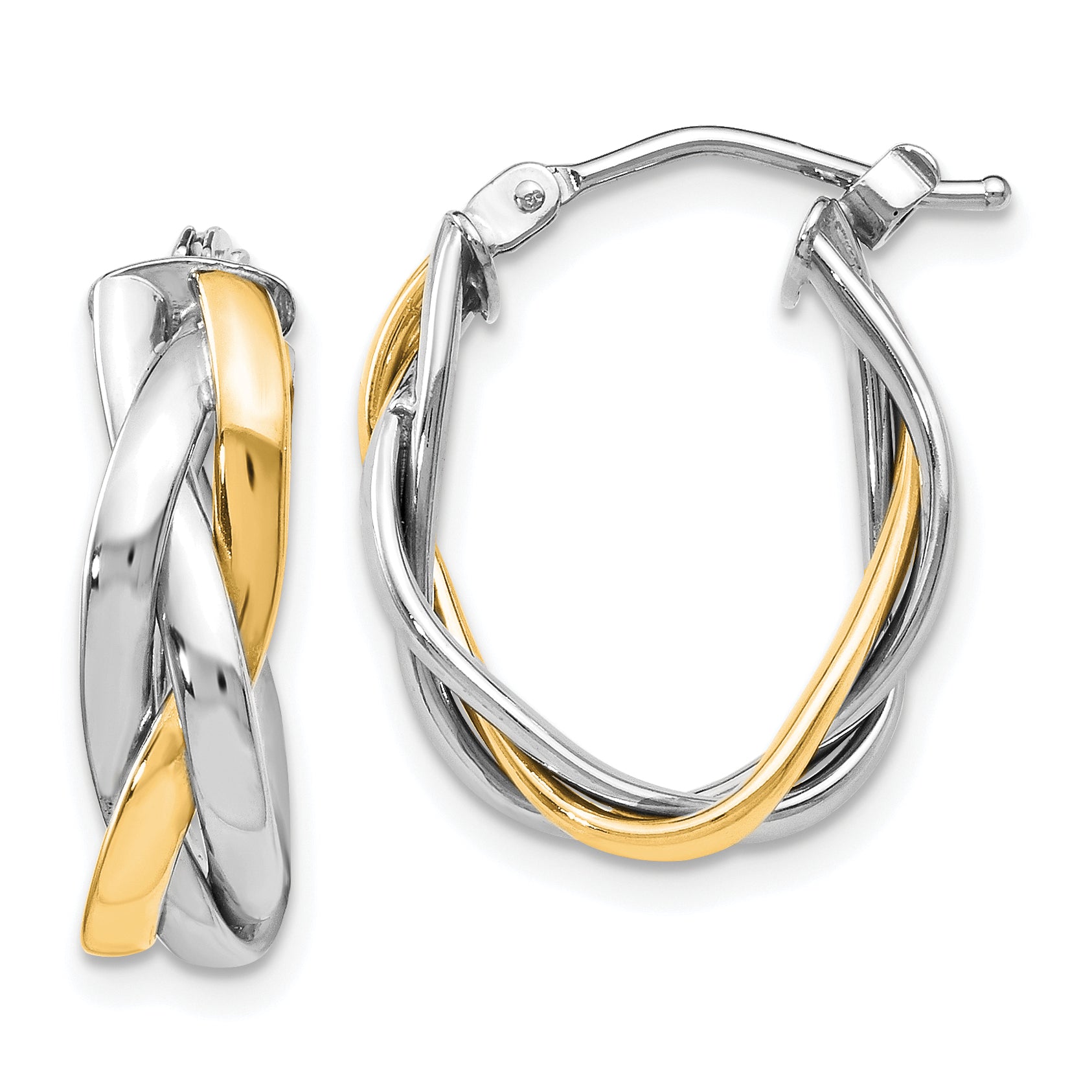 10K w/Wht Rhodium Plating Braided Hoop Earrings Main image