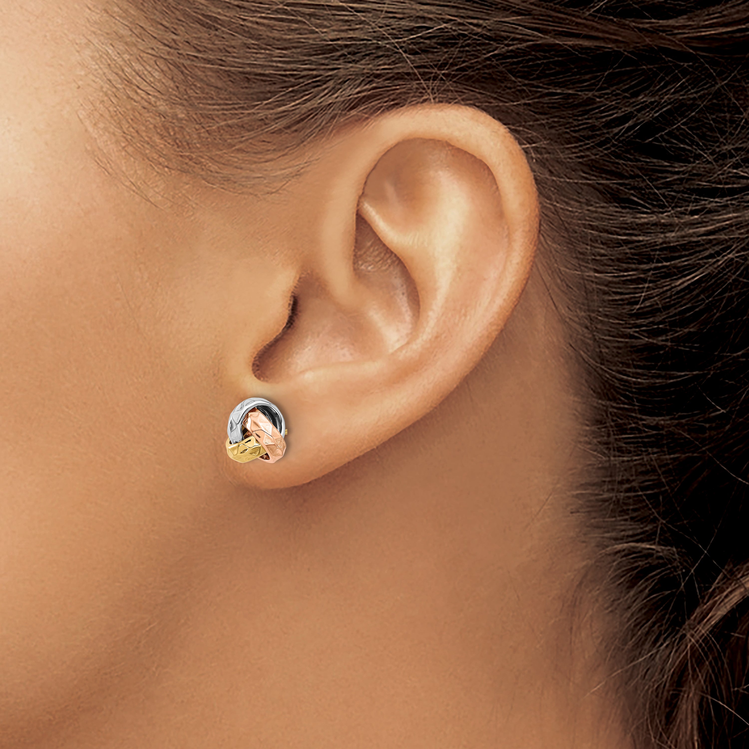 10K Tri-color Polished and Textured Love Knot Post Earrings