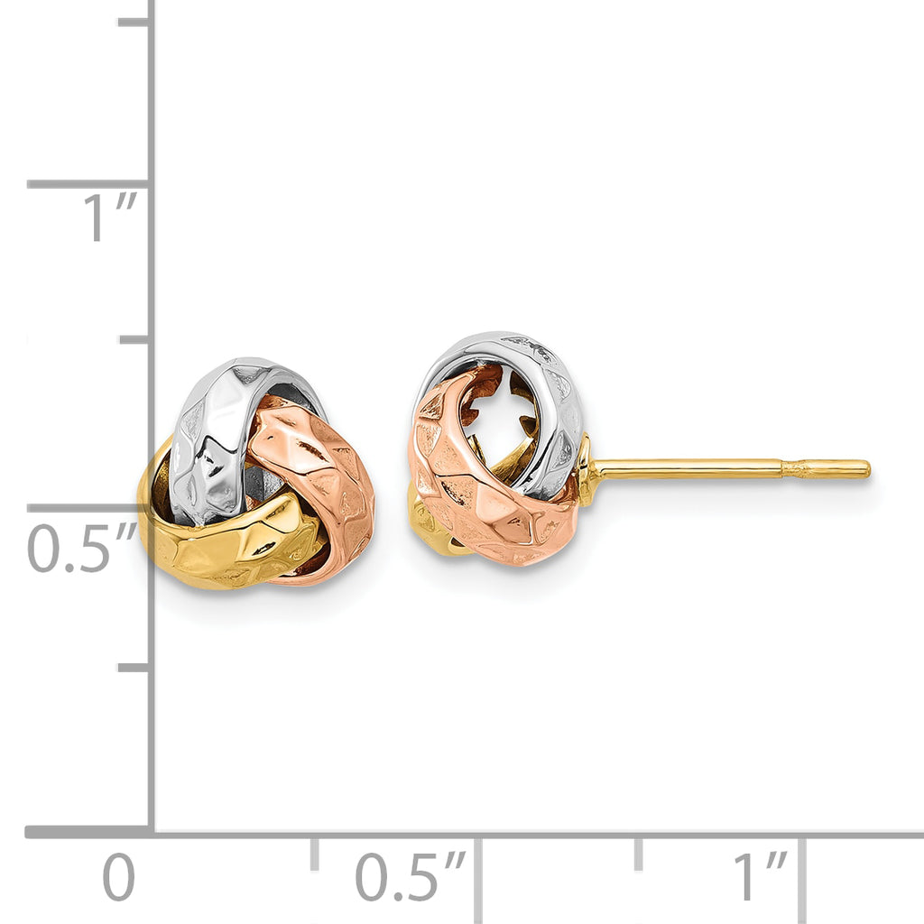 10K Tri-color Polished and Textured Love Knot Post Earrings