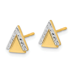 10K with Rhodium Polished and Diamond-cut Triangle Post Earrings
