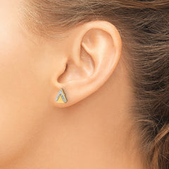 10K with Rhodium Polished and Diamond-cut Triangle Post Earrings