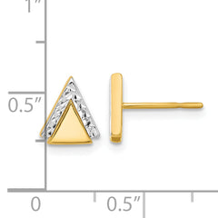 10K with Rhodium Polished and Diamond-cut Triangle Post Earrings