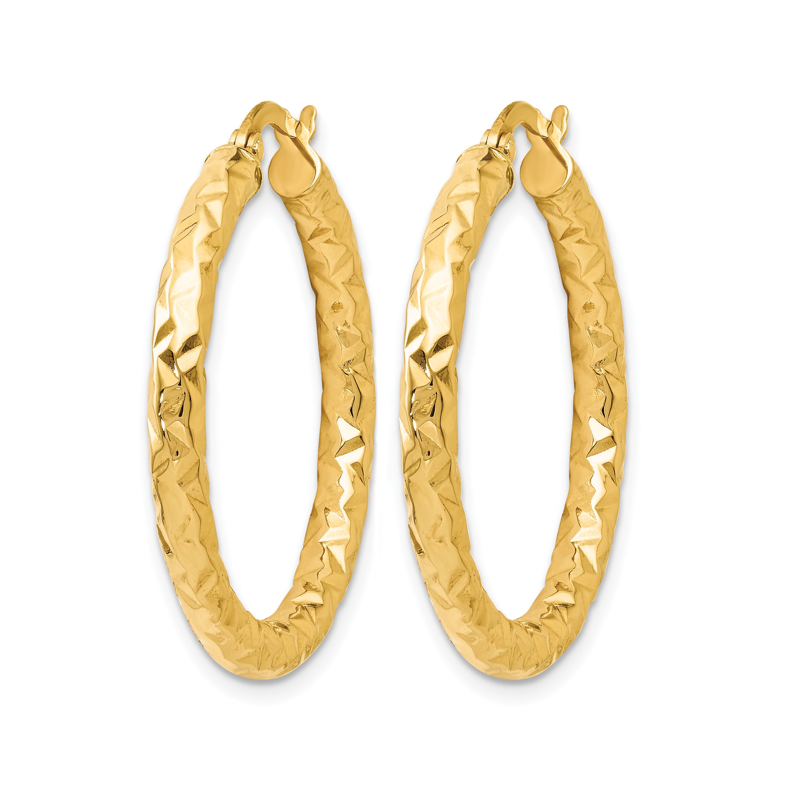 10K ForeverLite Polished and Textured Hoop Earrings Secondary image