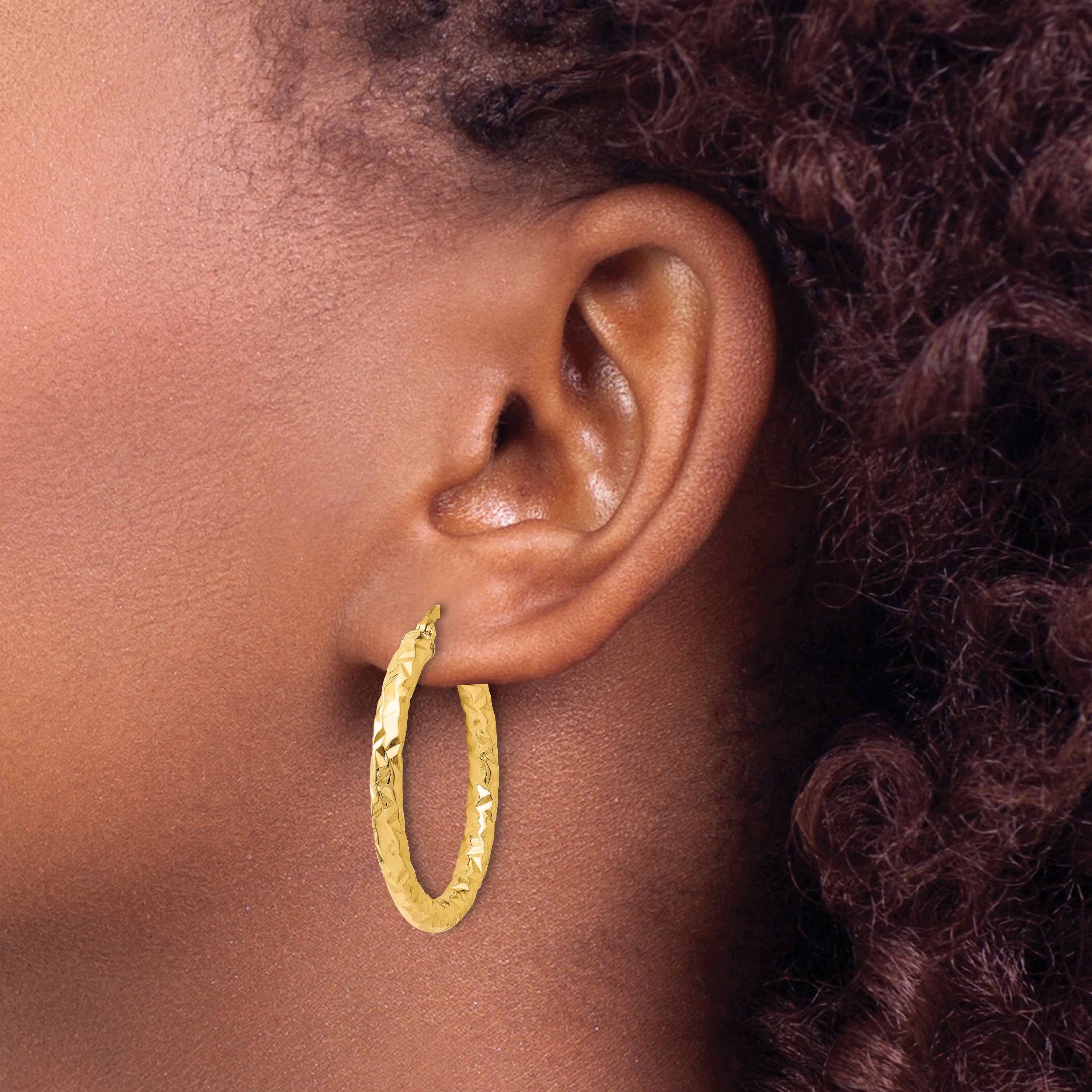 10K ForeverLite Polished and Textured Hoop Earrings