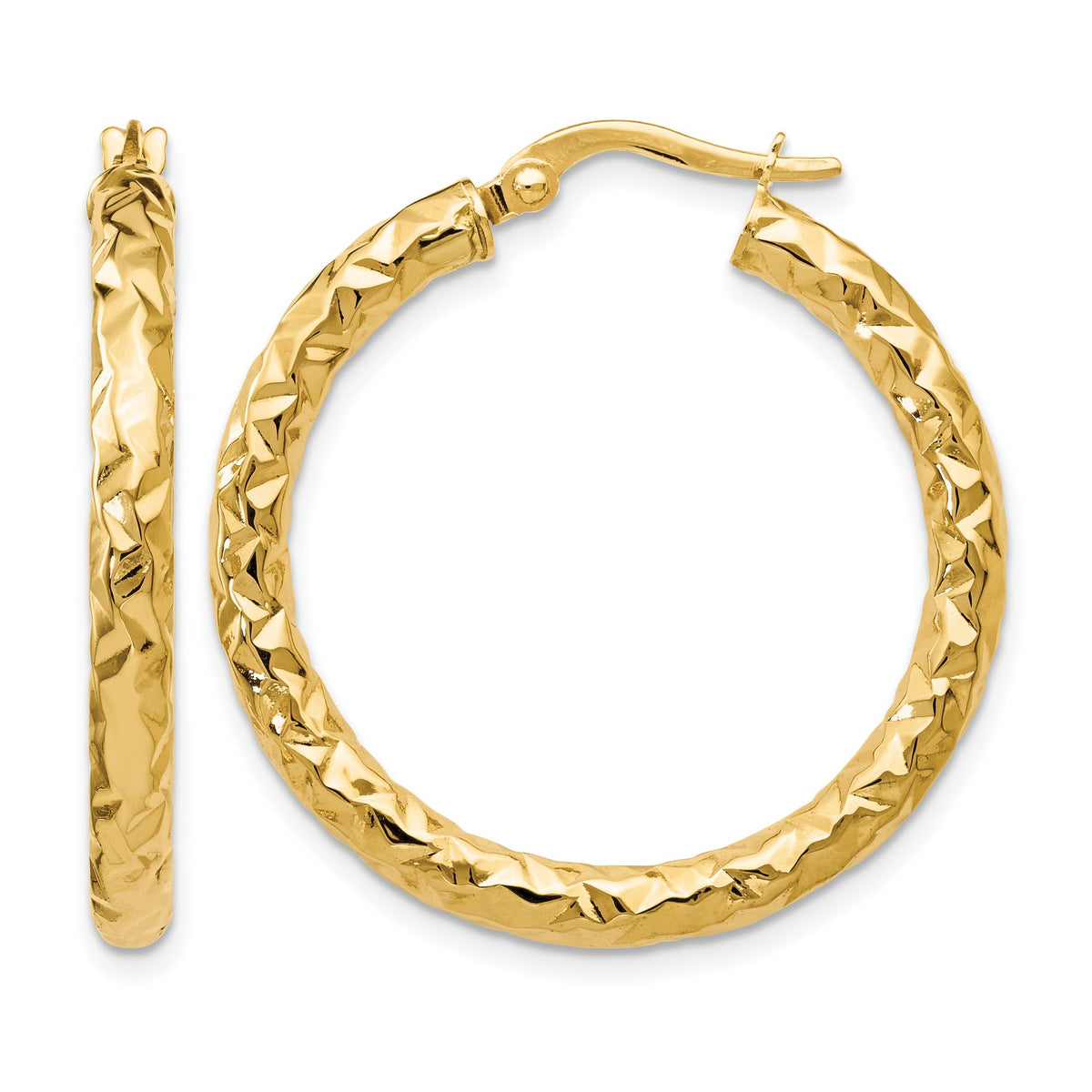 Hoop Earrings in 10K Yellow Gold, 30mm Textured - Sophia Jewelers Main image