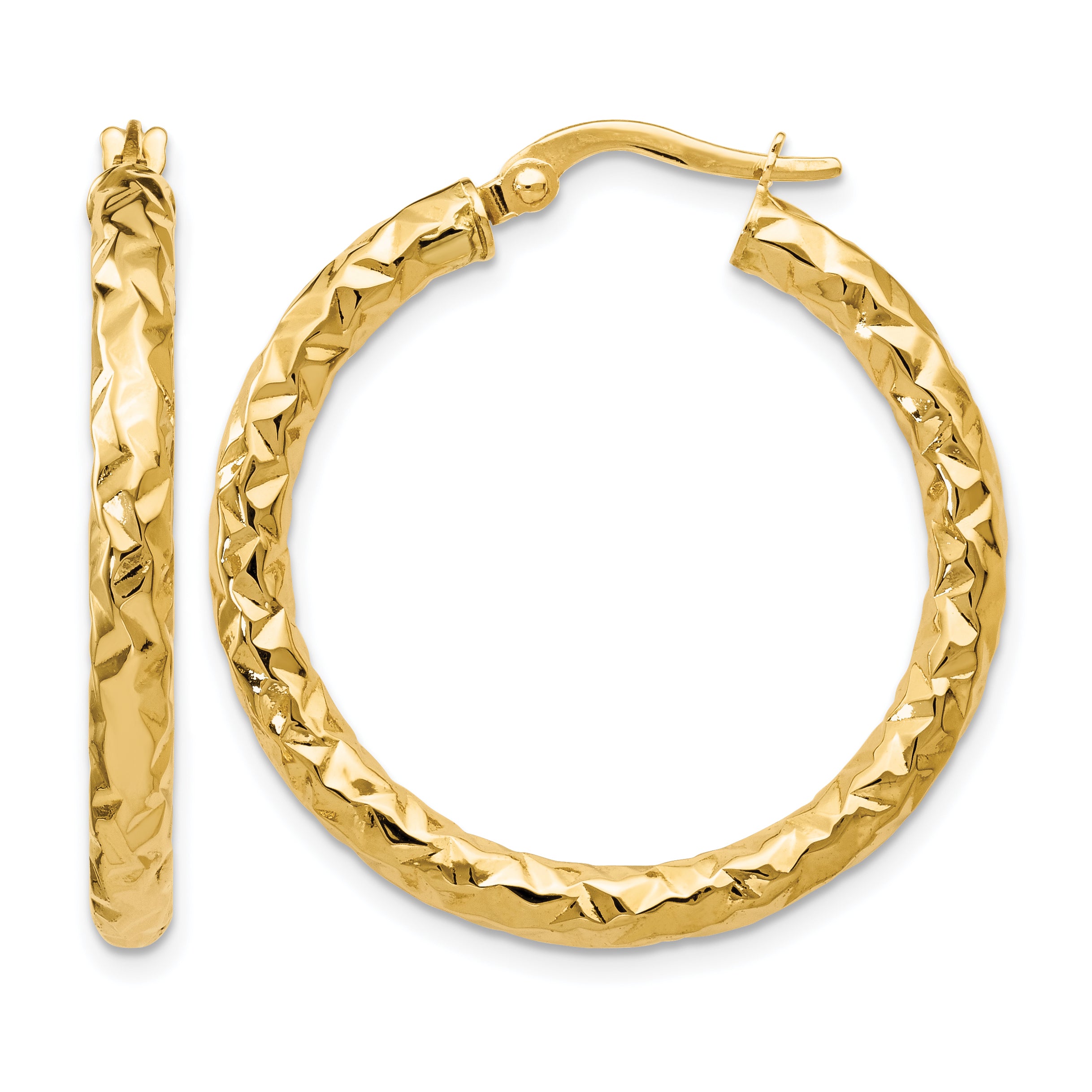10K ForeverLite Polished and Textured Hoop Earrings Main image