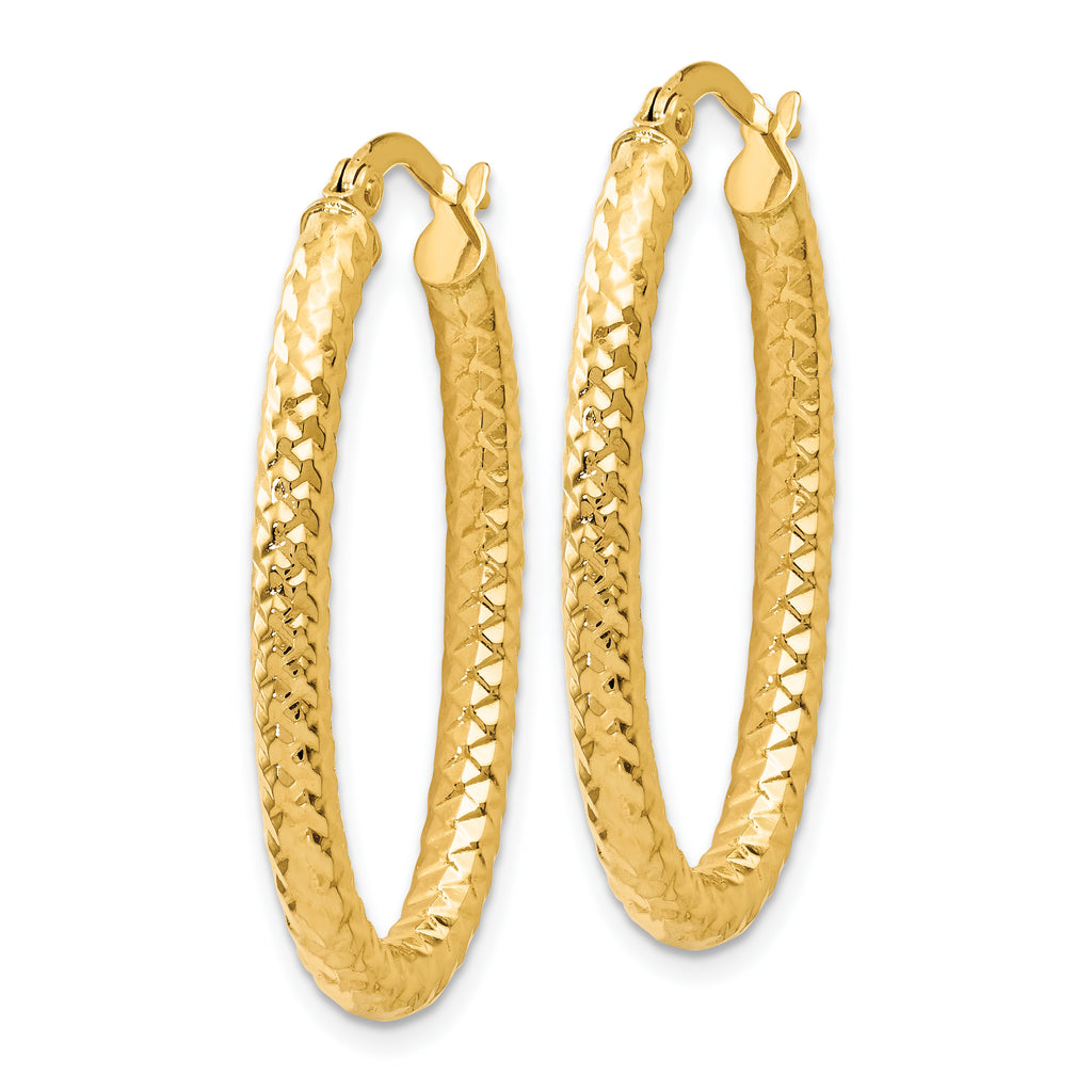 10K ForeverLite Polished and Textured Oval Hoop Earrings