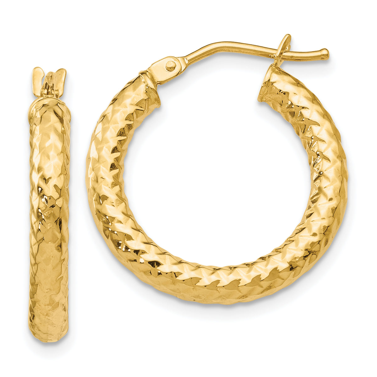 10K ForeverLite Polished and Textured Hoop Earrings