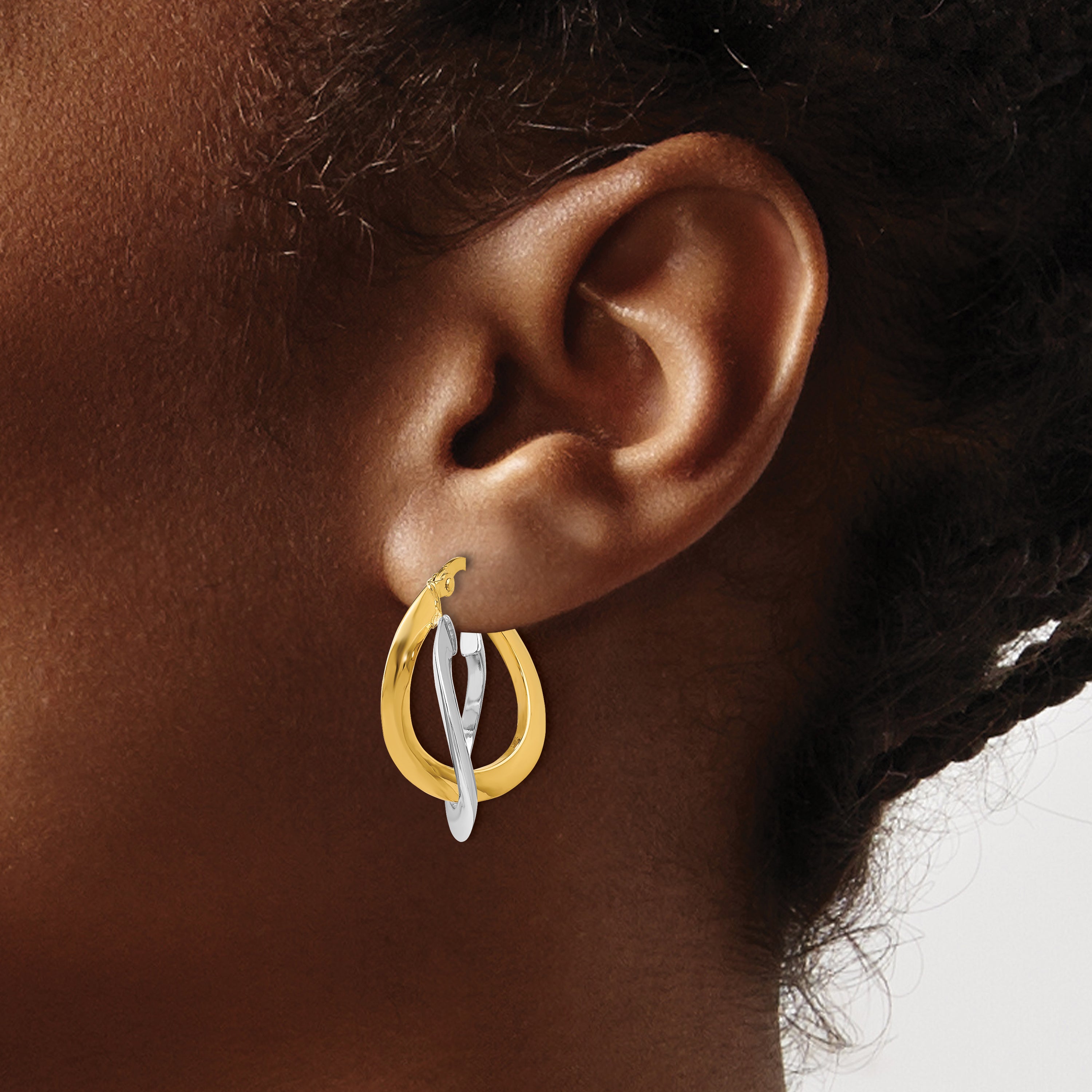 10K Two-tone Polished Twisted Double Hoop Earrings