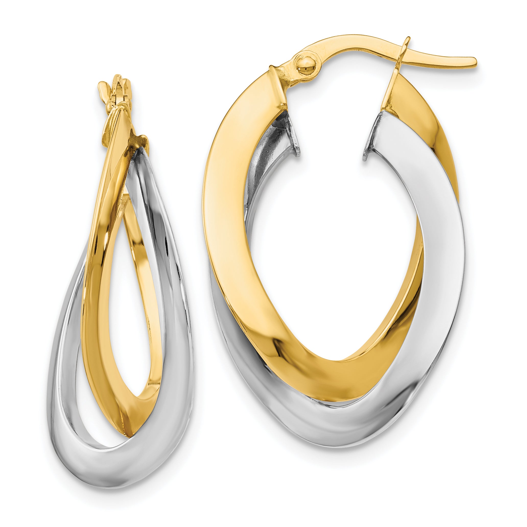 10K Two-tone Polished Twisted Double Hoop Earrings Main image