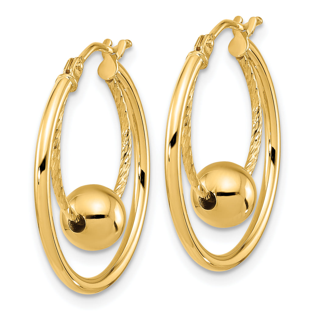 10K Polished Textured w/ 6mm Ball Hoop Earrings
