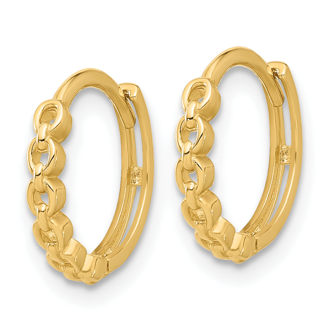 10K Polished Round Link Pattern Huggie Hoop Earrings