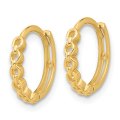 10K Polished Round Link Pattern Huggie Hoop Earrings