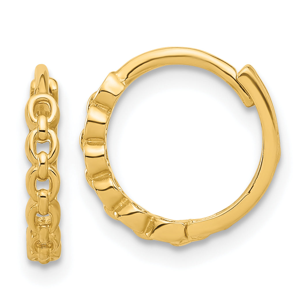 10K Polished Round Link Pattern Huggie Hoop Earrings
