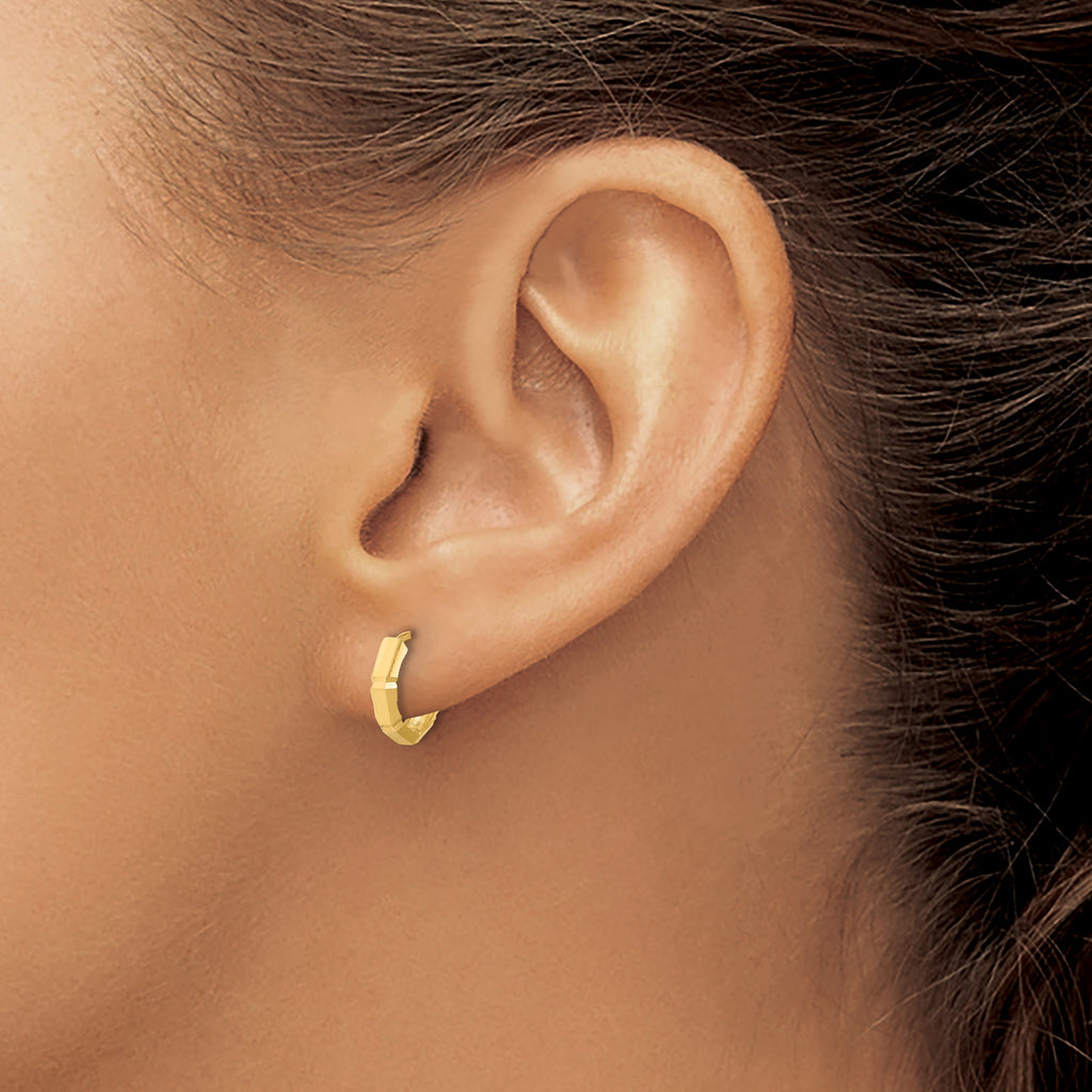 10K Polished and Diamond-cut Huggie Hoop Earrings
