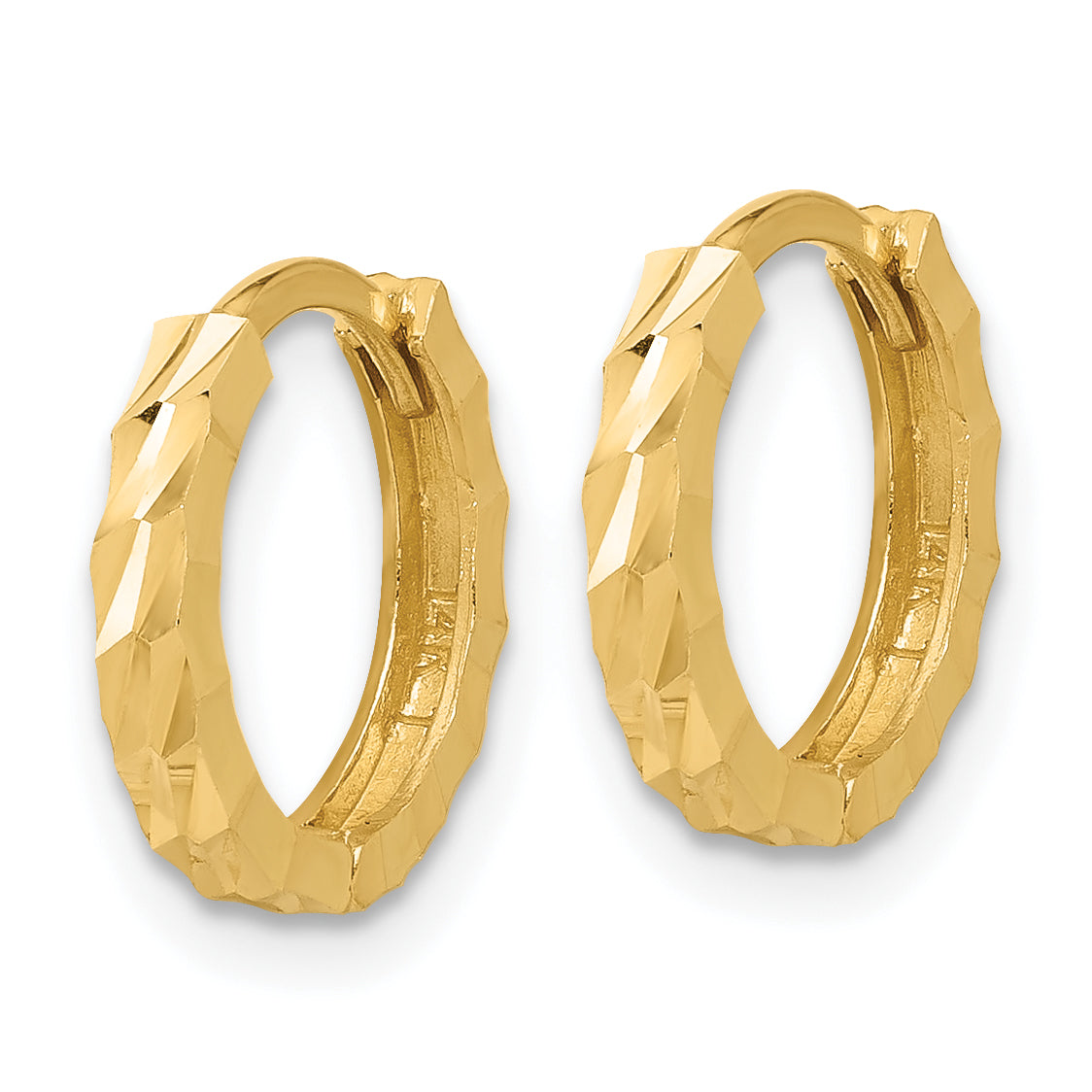 10K Polished and Diamond-cut Huggie Hoop Earrings