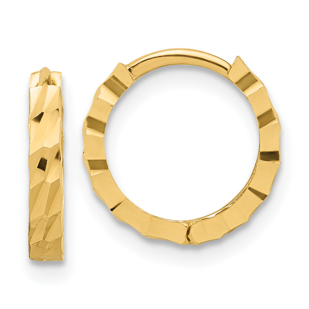 10K Polished and Diamond-cut Huggie Hoop Earrings