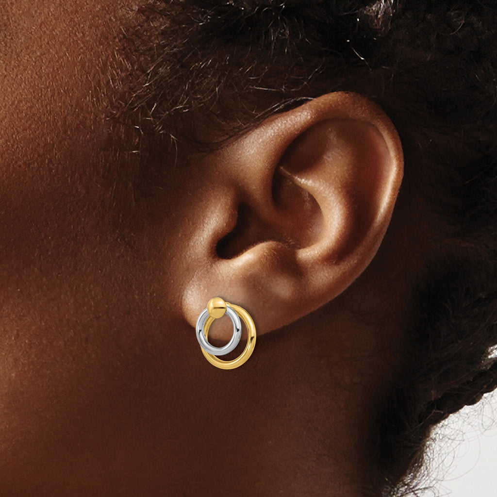 10K Two-tone Polished Post Dangle Earrings