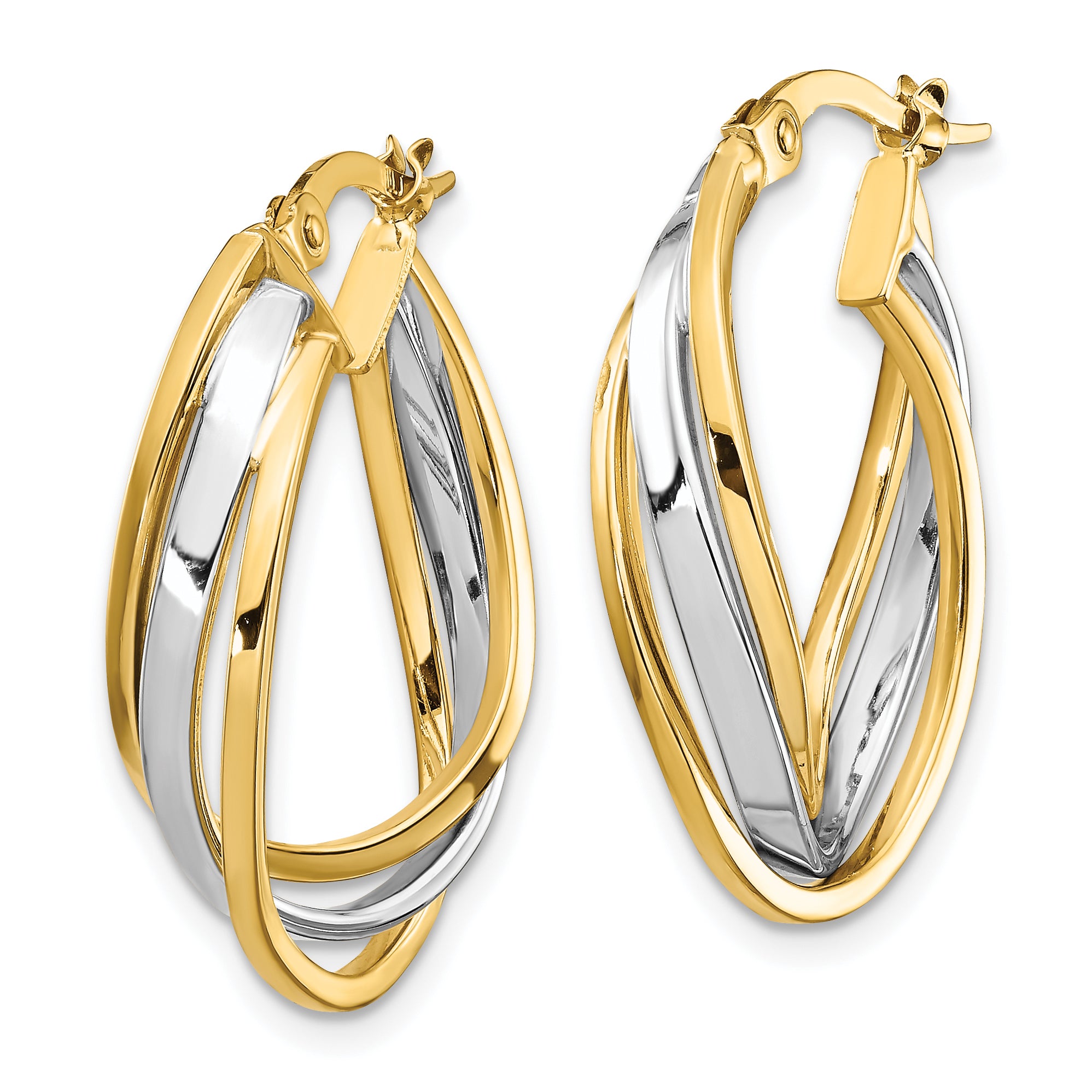 10K w/ White Rhodium Polished Oval Hoop Earrings