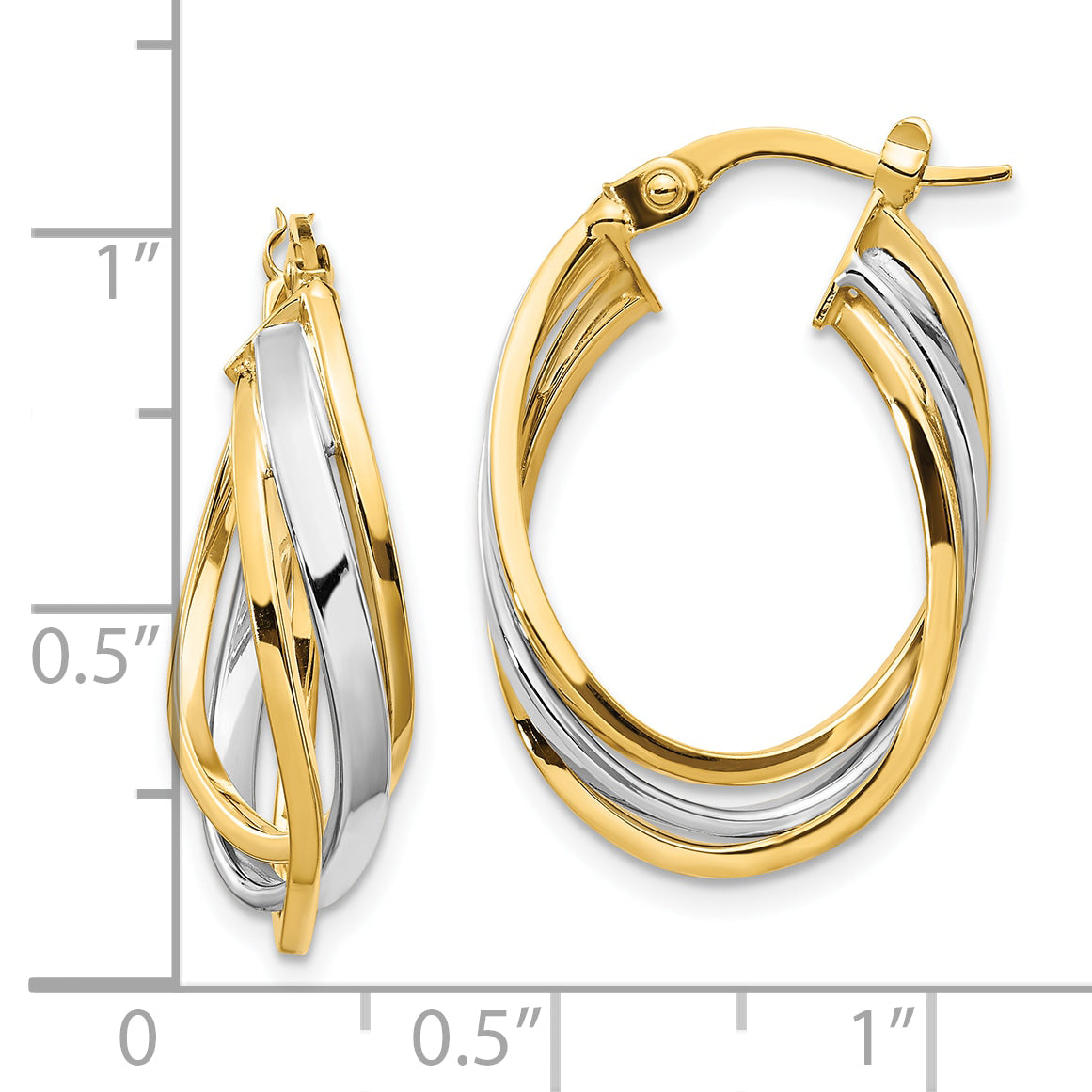10K w/ White Rhodium Polished Oval Hoop Earrings