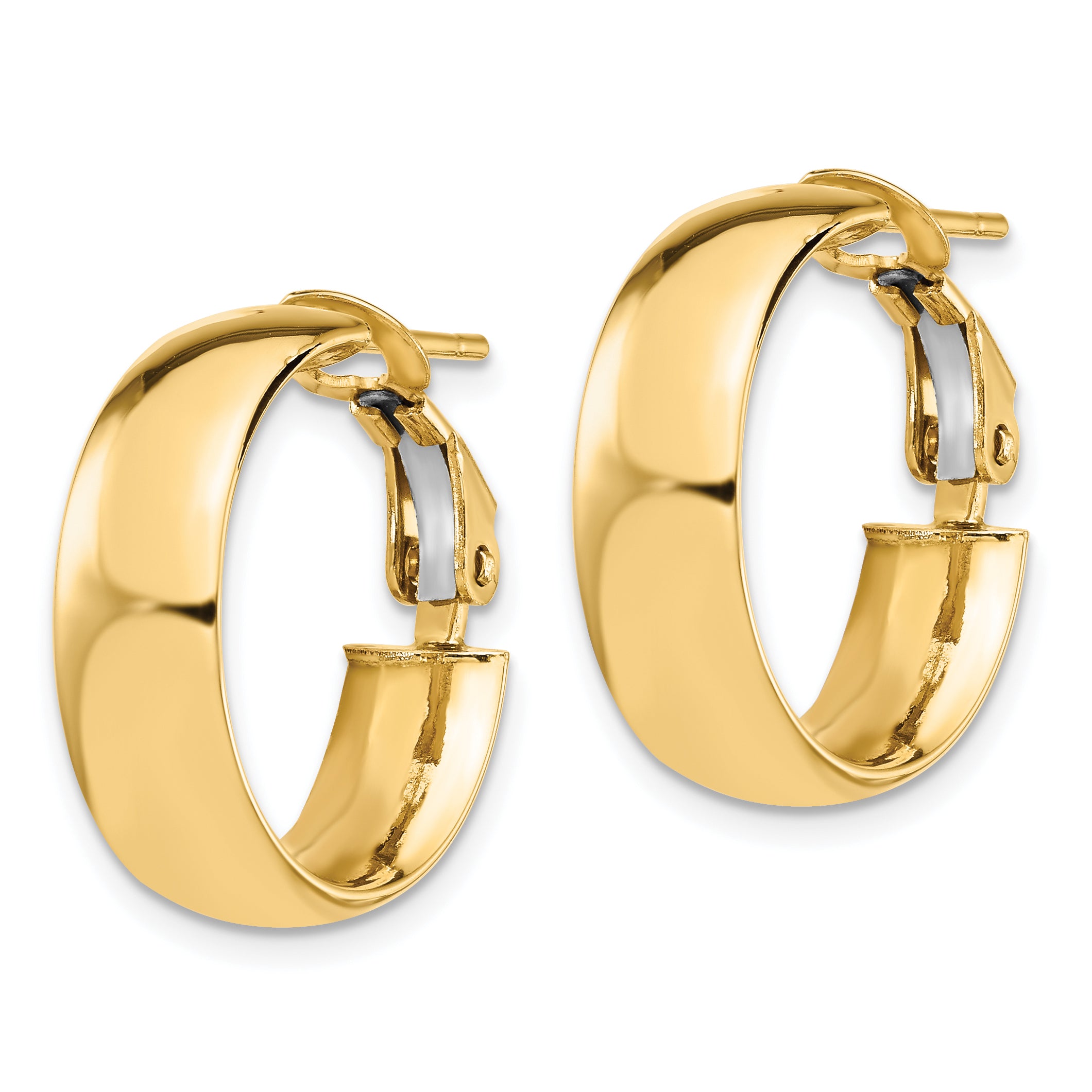 10K Polished Omega Back Hoop Earrings Secondary image