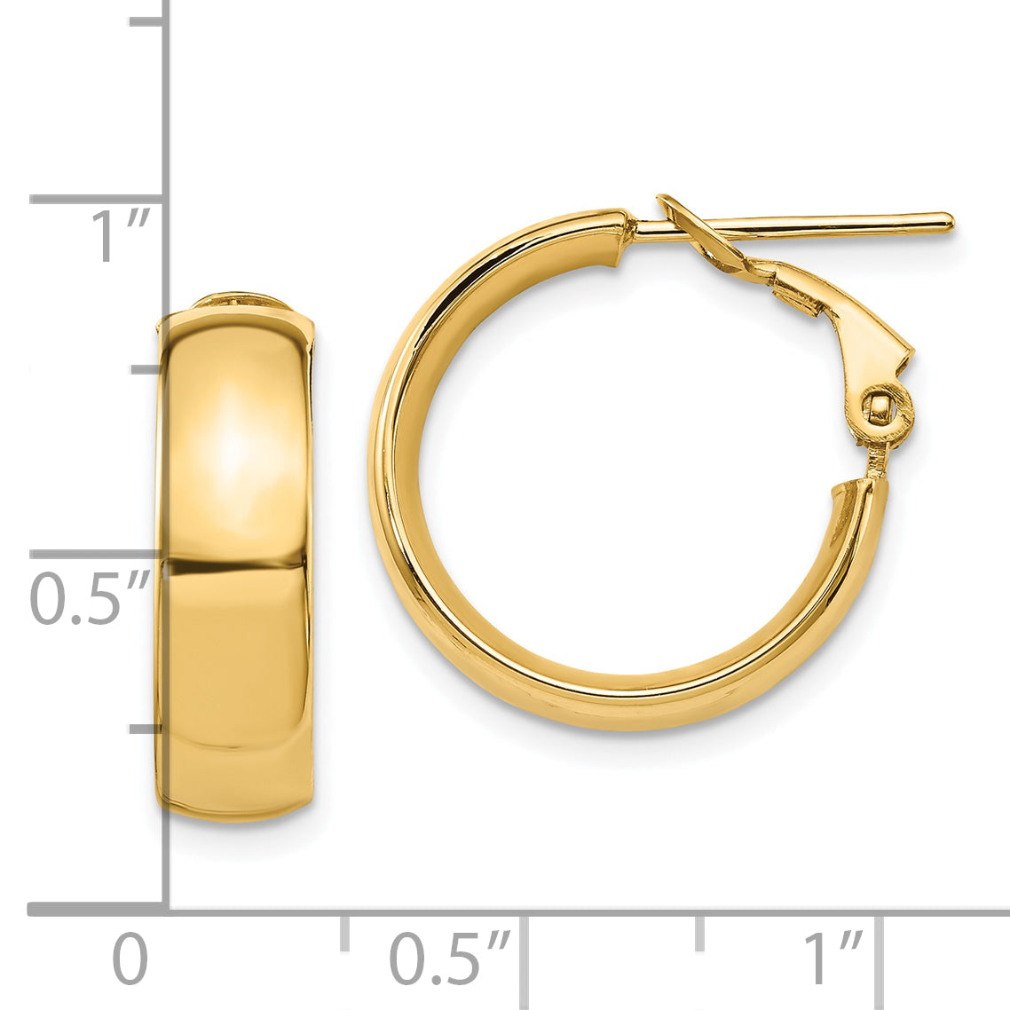 10K Polished Omega Back Hoop Earrings
