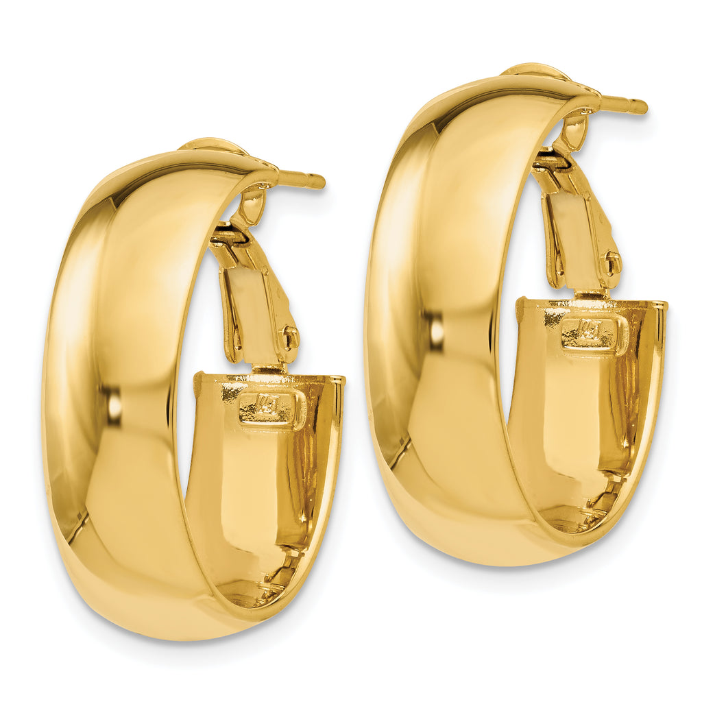 10K Polished Omega Back Hoop Earrings