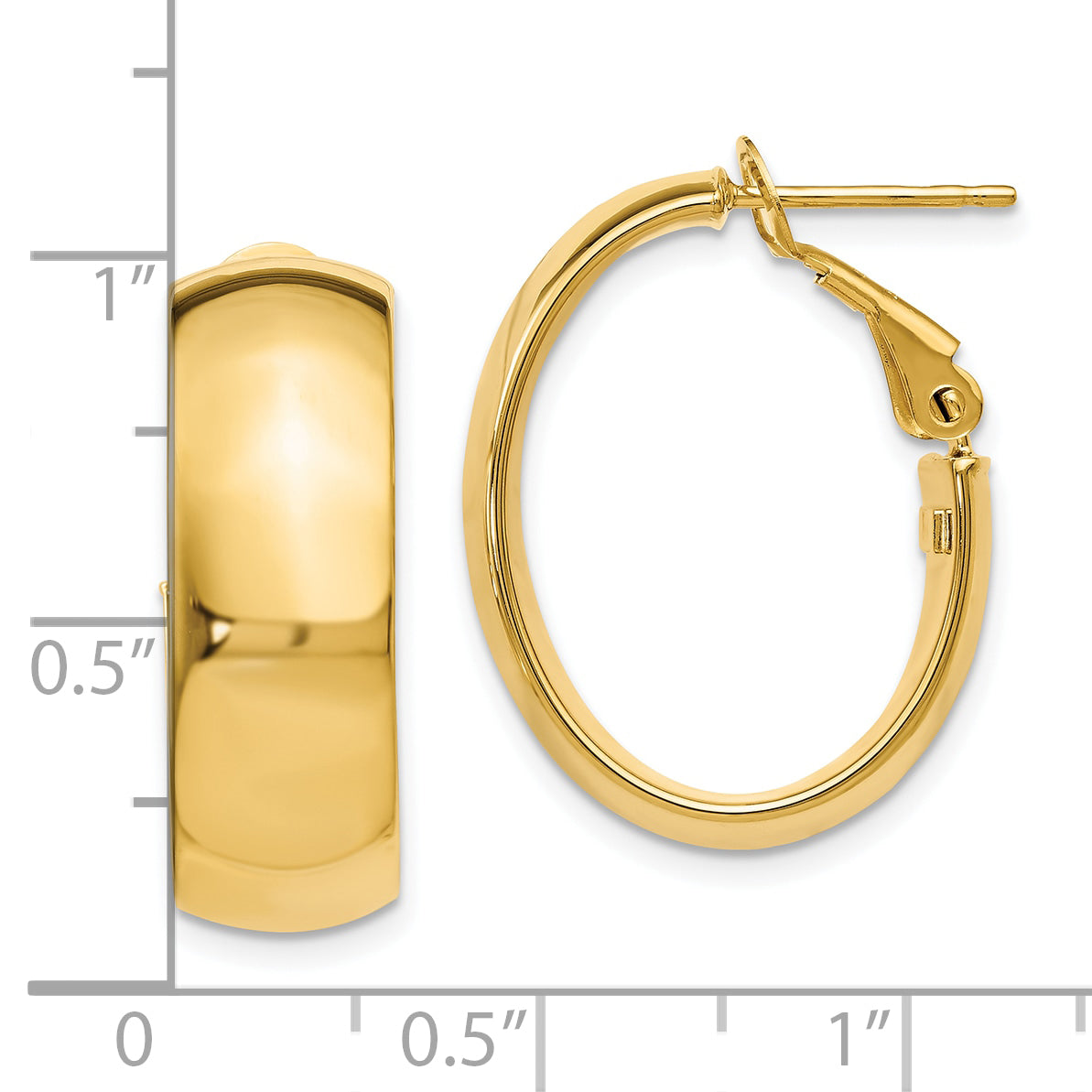 10K Polished Omega Back Hoop Earrings