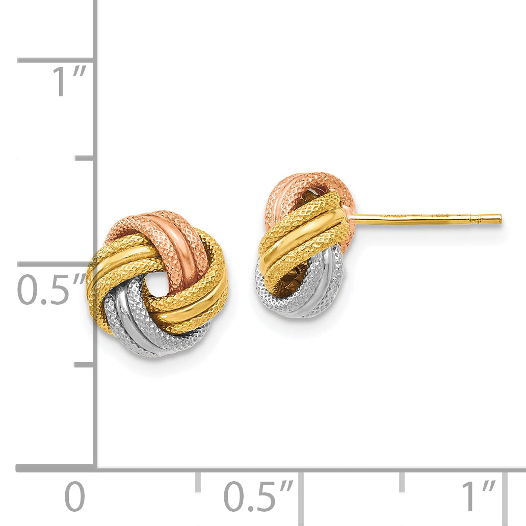 10K w/White and Rose Rhodium Knot Polished D/C Post Earrings