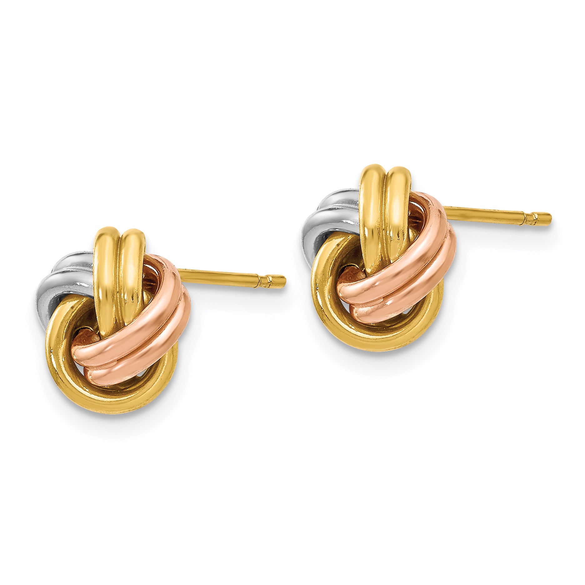 10K w/Wht RH and Rose GP Polished Love Knot Post Earrings Secondary image