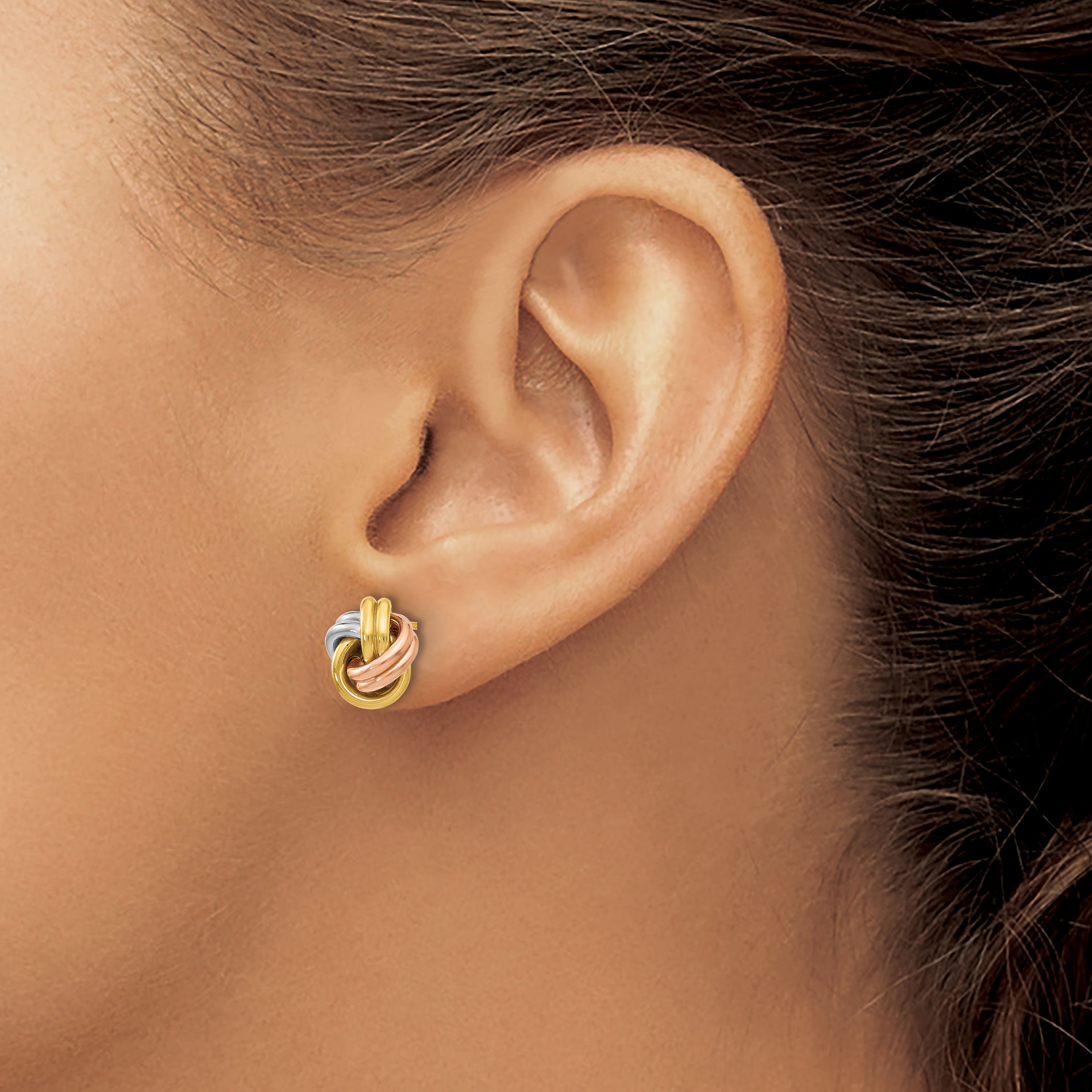 10K w/Wht RH and Rose GP Polished Love Knot Post Earrings