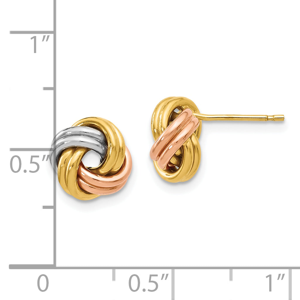 10K w/Wht RH and Rose GP Polished Love Knot Post Earrings