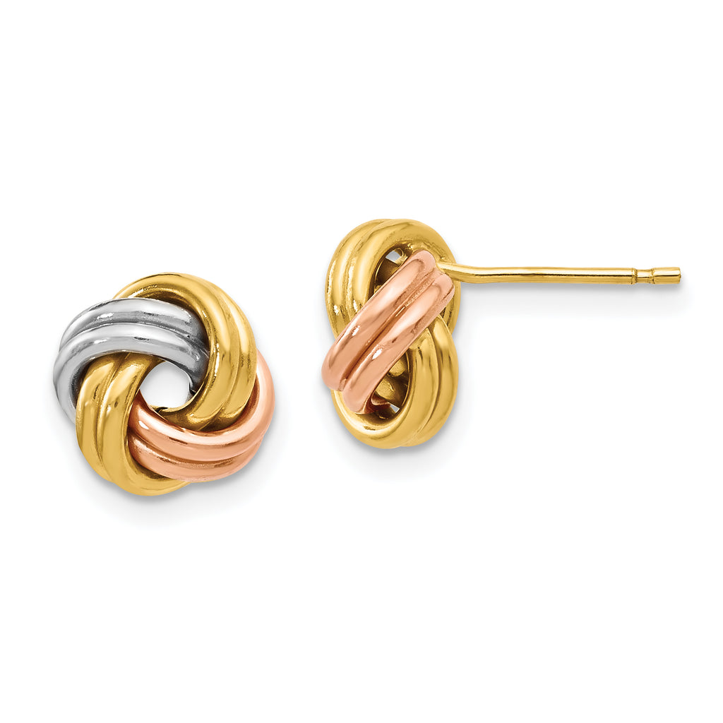 10K w/Wht RH and Rose GP Polished Love Knot Post Earrings
