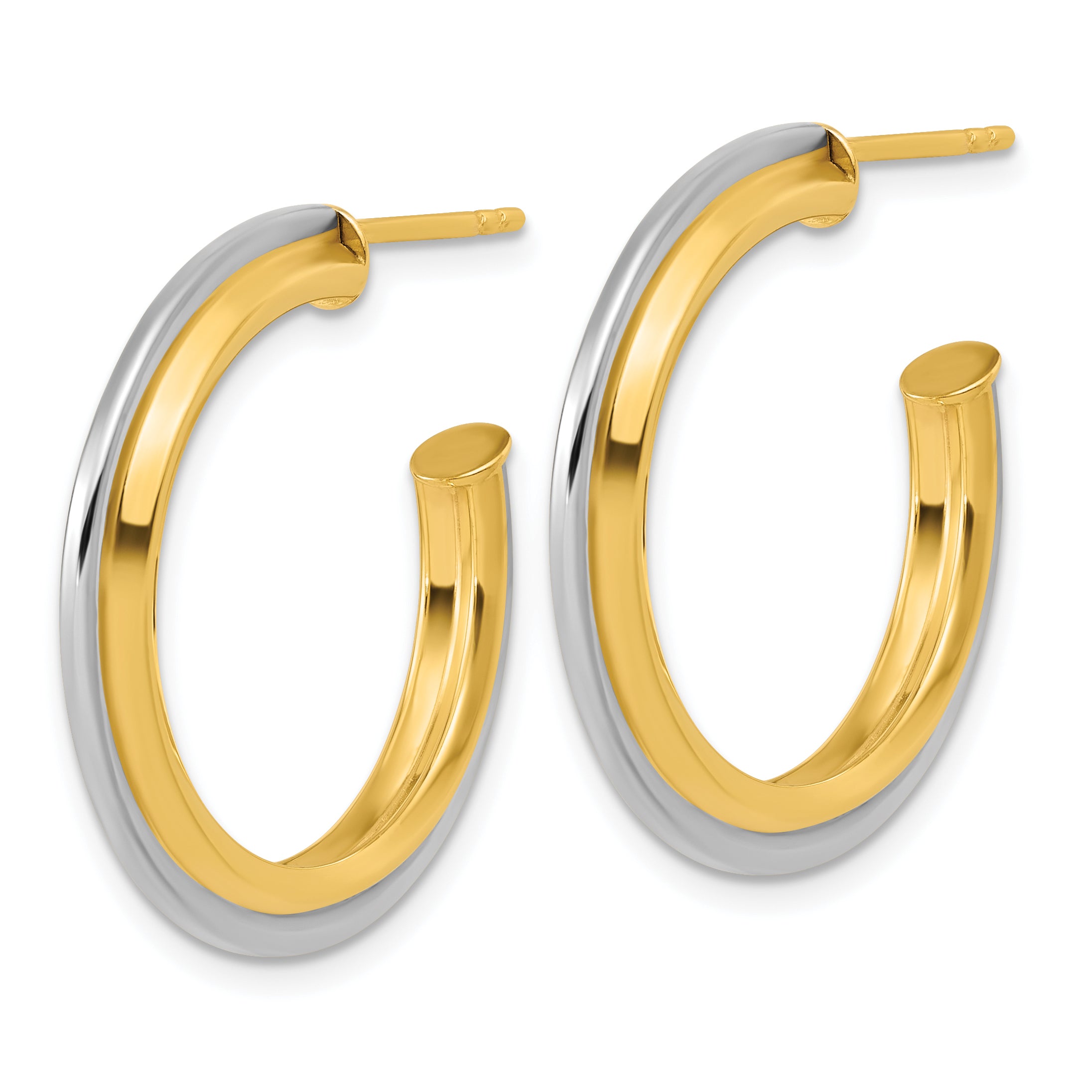 10K w/Rhodium Polished and Grooved J-Hoop Post Earrings Secondary image