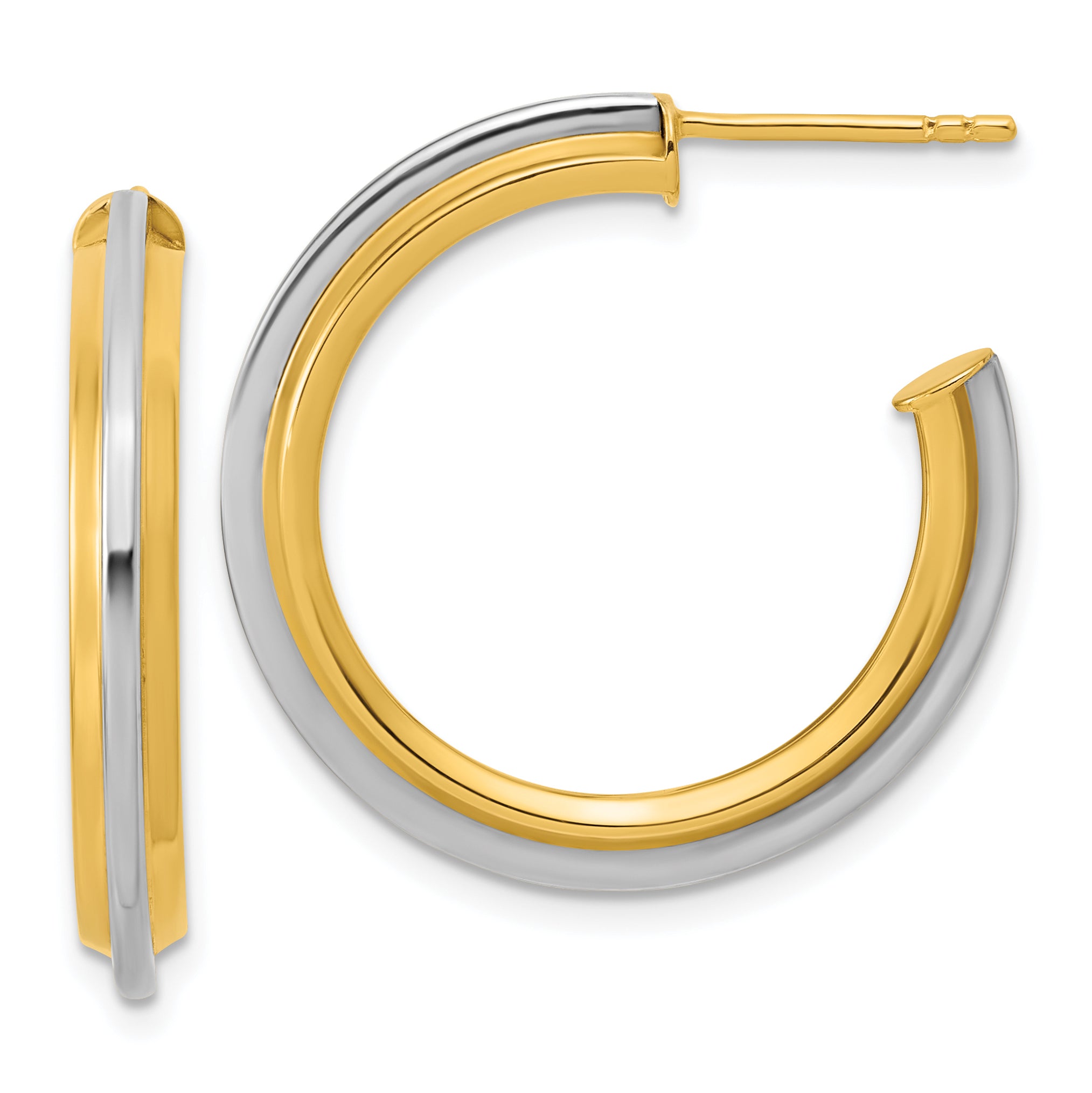 10K w/Rhodium Polished and Grooved J-Hoop Post Earrings Main image