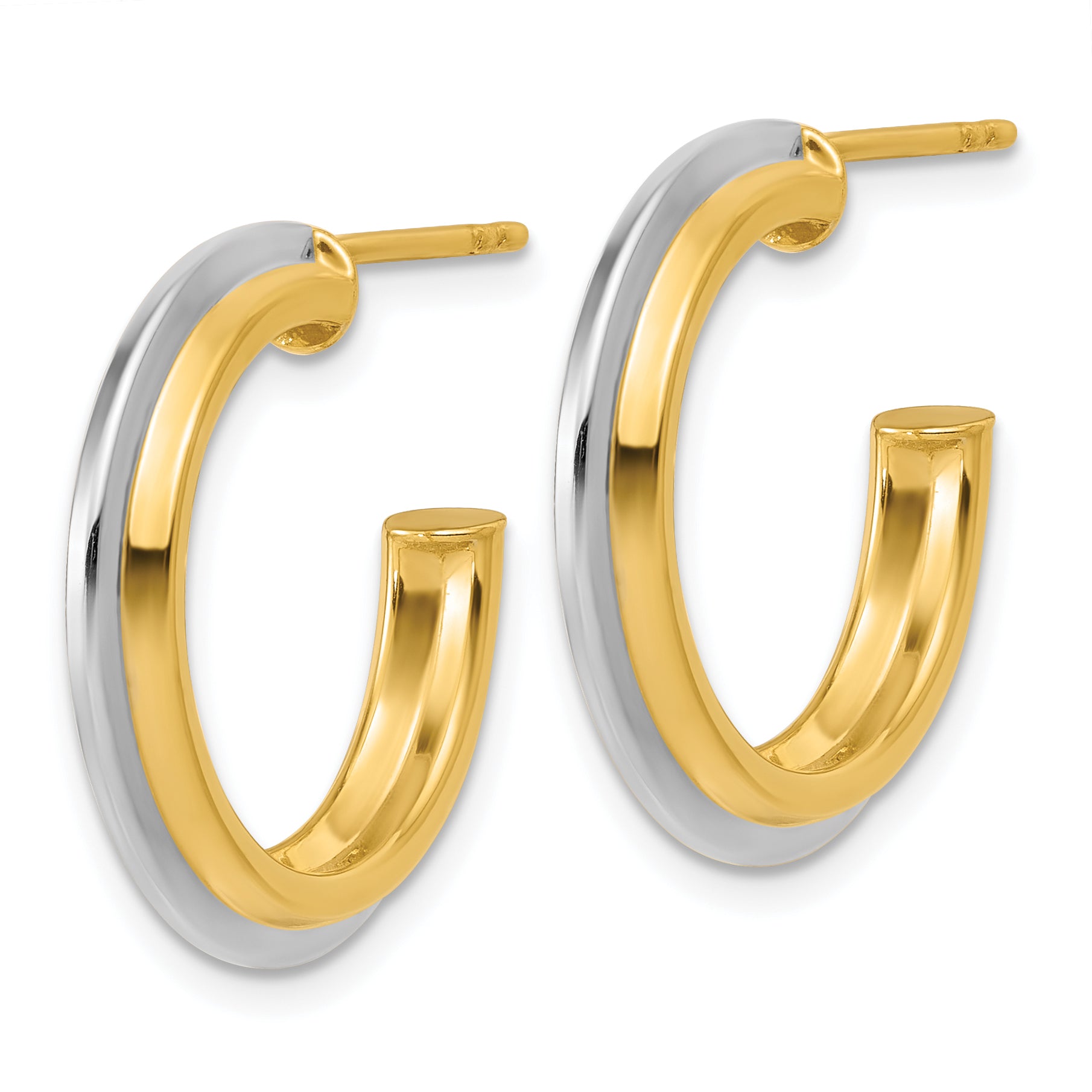 10K w/Rhodium Polished and Grooved J-Hoop Post Earrings Secondary image