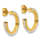 10K w/Rhodium Polished and Grooved J-Hoop Post Earrings