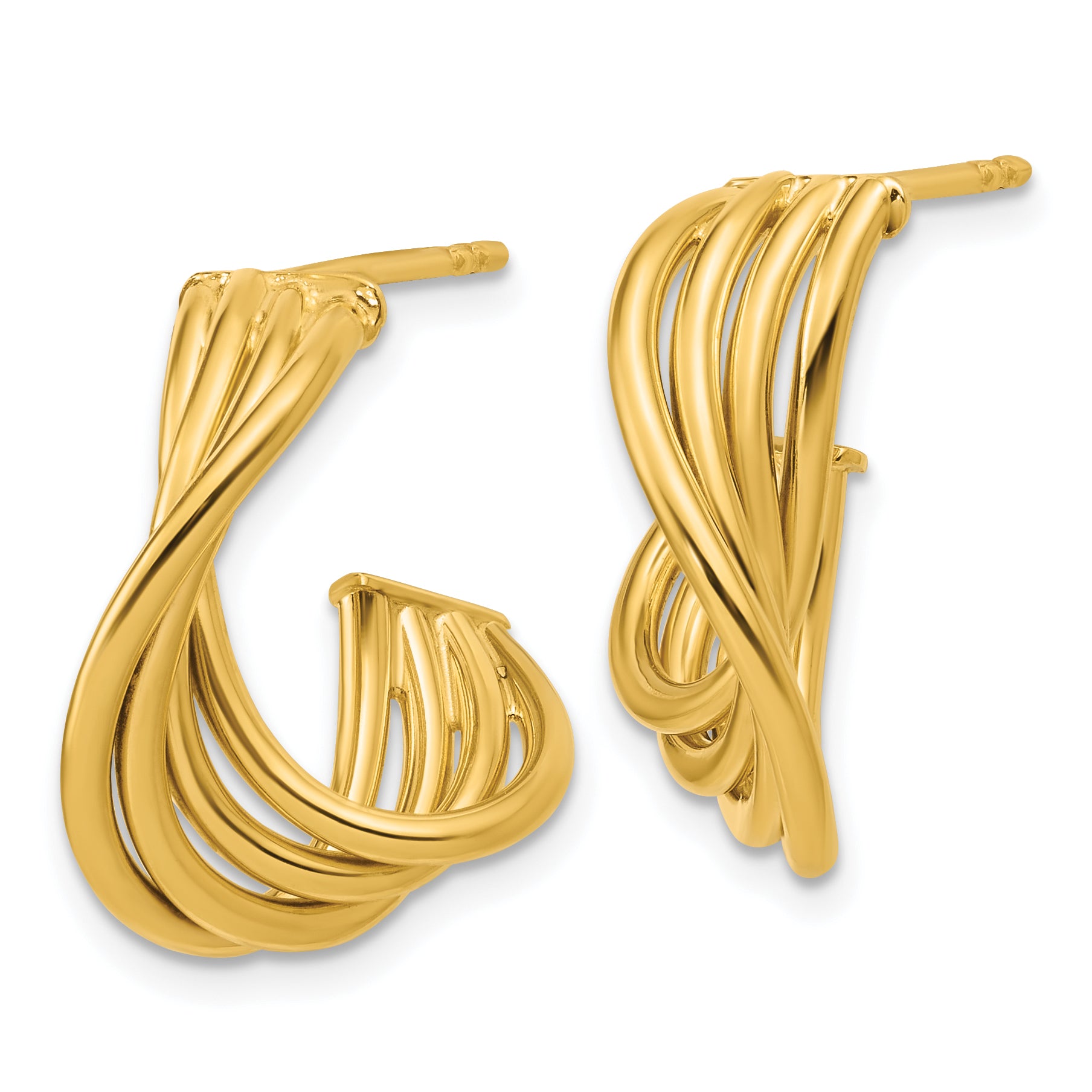 10K Polished 3-Row Twist J-Hoop Post Earrings Secondary image
