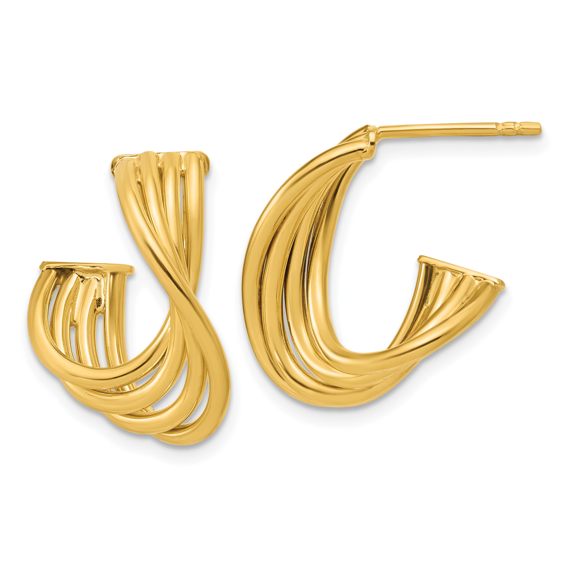 10K Polished 3-Row Twist J-Hoop Post Earrings Main image
