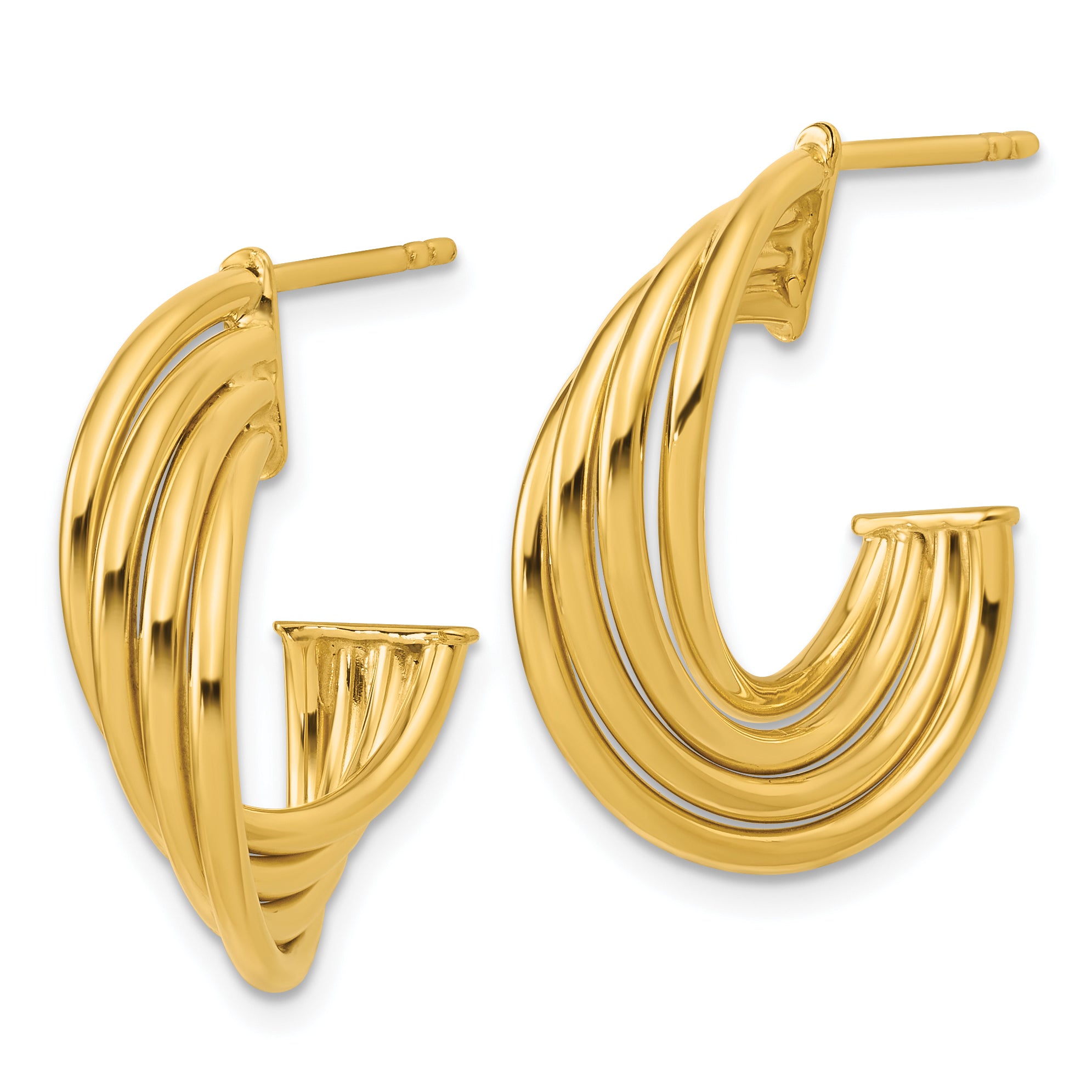 10K Polished 3-Row Twist J-Hoop Post Earrings