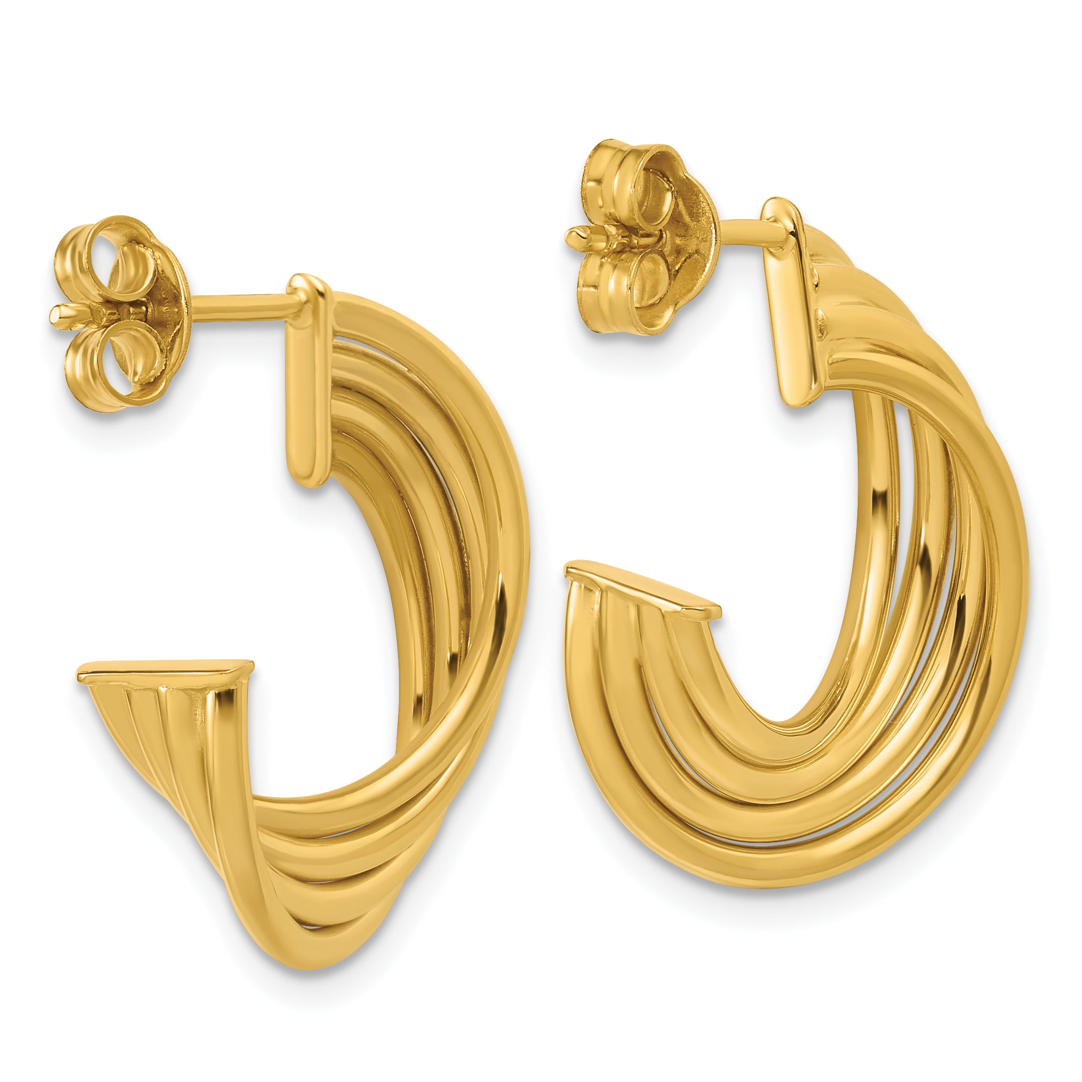10K Polished 3-Row Twist J-Hoop Post Earrings