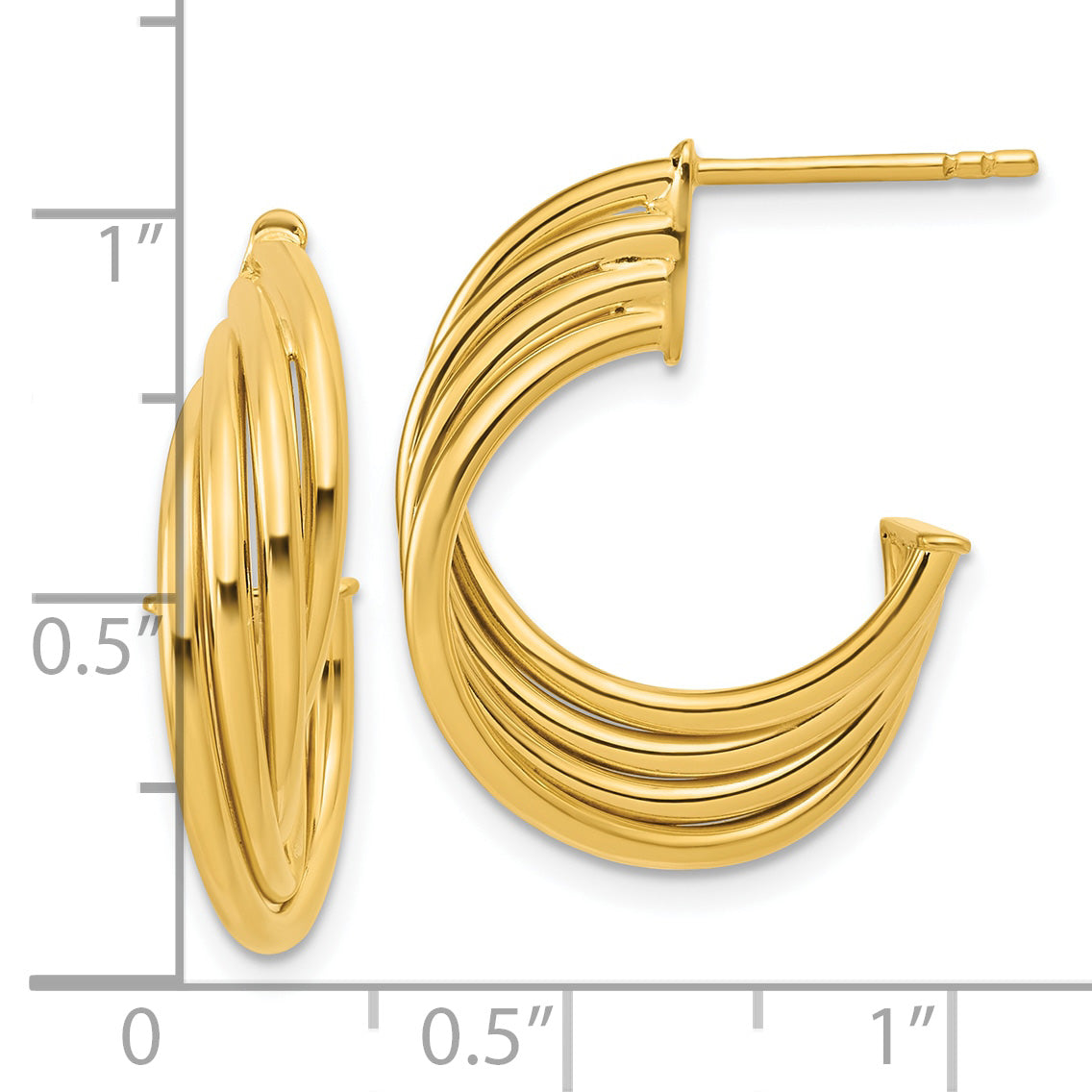 10K Polished 3-Row Twist J-Hoop Post Earrings