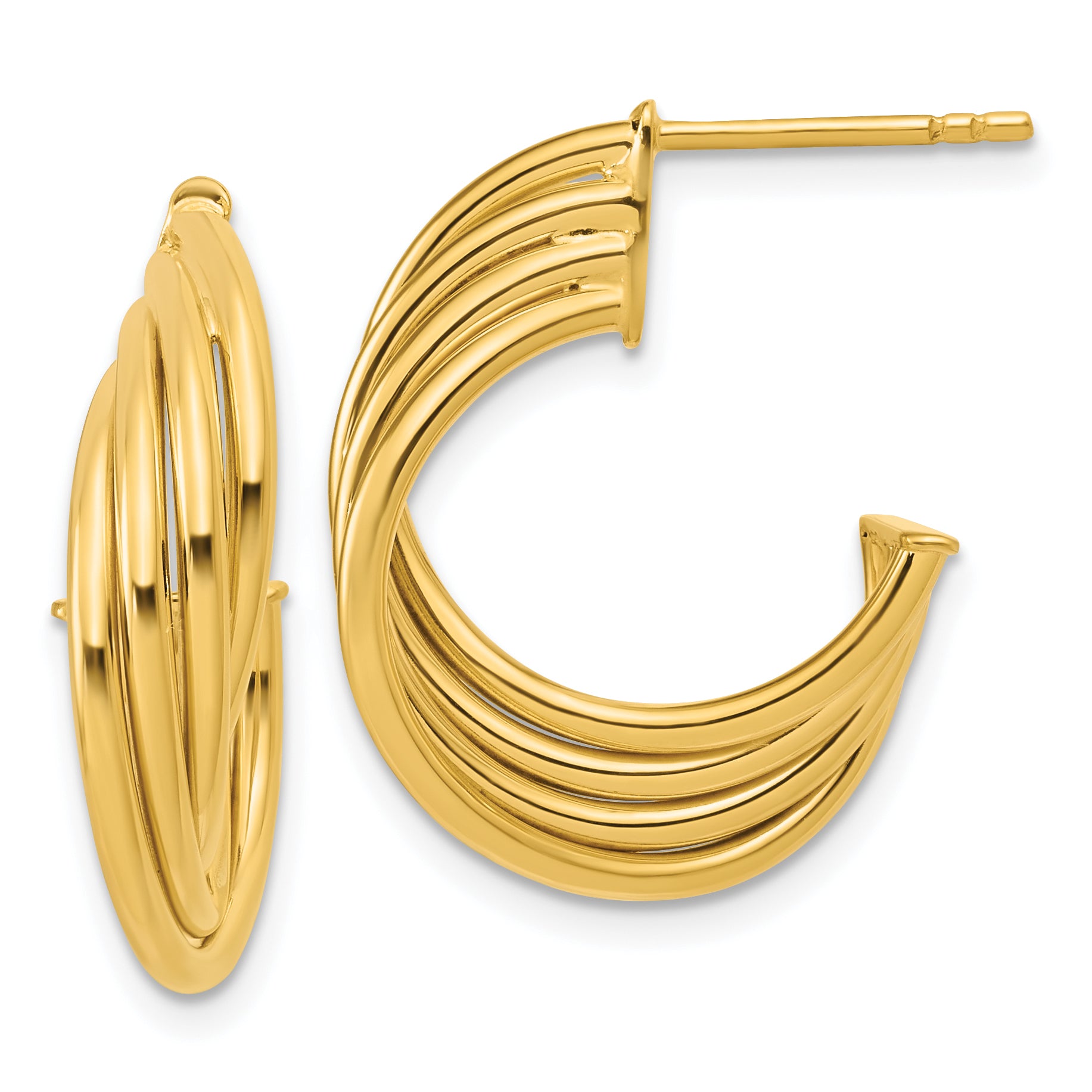 10K Polished 3-Row Twist J-Hoop Post Earrings Main image